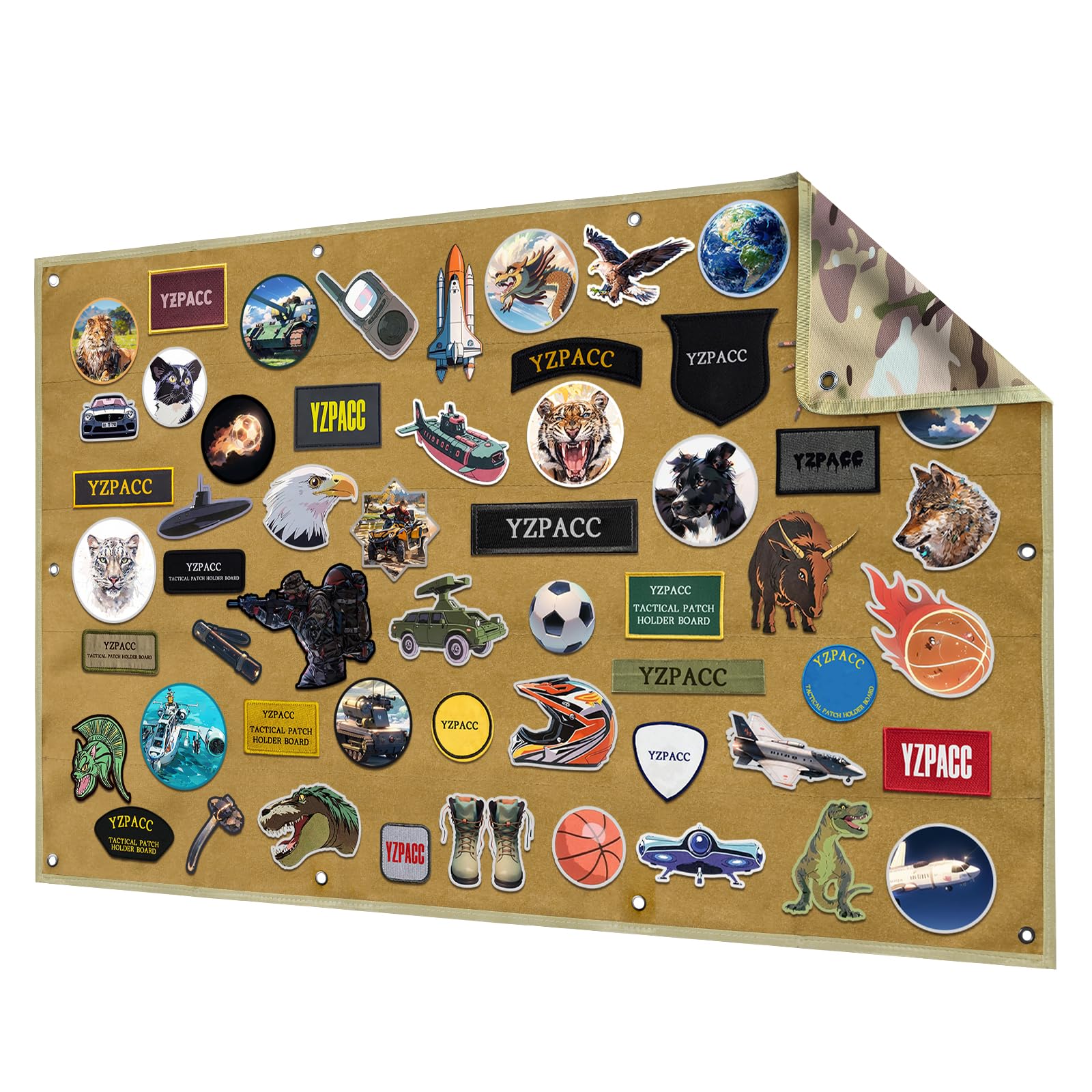 Yzpacc Panneau d'affichage de patches tactiques, Panneau pliable à surface en bouclette pour accrocher et ranger les patches militaires, de combat et de moral, destiné à l'armée et aux militaires - 1