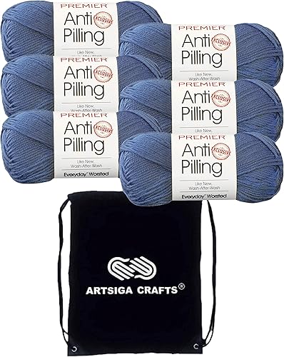 Premier Yarns Everyday DN100-47 - Hilo acrílico liso antibolitas, color azul crepúsculo (6 madejas, el mismo lote de tinte) #4 para tejer y tejer