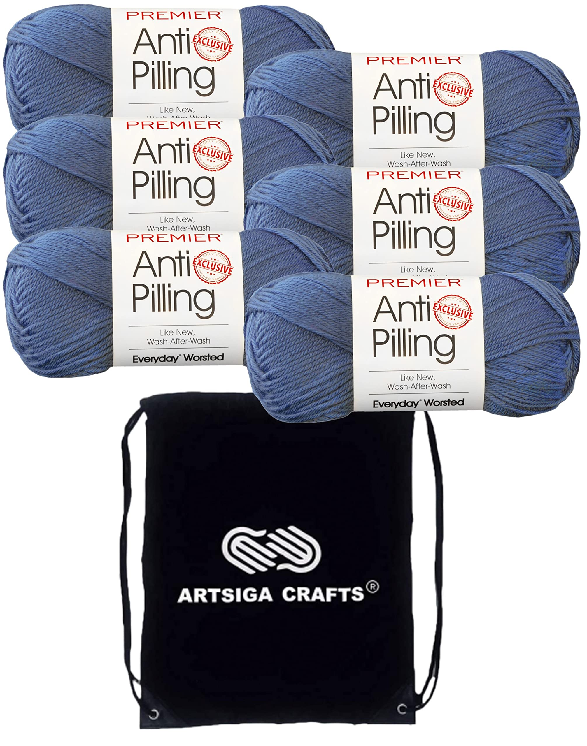 Fil en acrylique peigné Everyday Premier Yarns lot de 6 avec sac Artsiga pour ouvrages délicats
