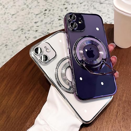 Miniatura 4 de Uioeua - Funda magnética transparente compatible con iPhone 11, con soporte transparente de lujo, con protector completo de lente de cámara para
