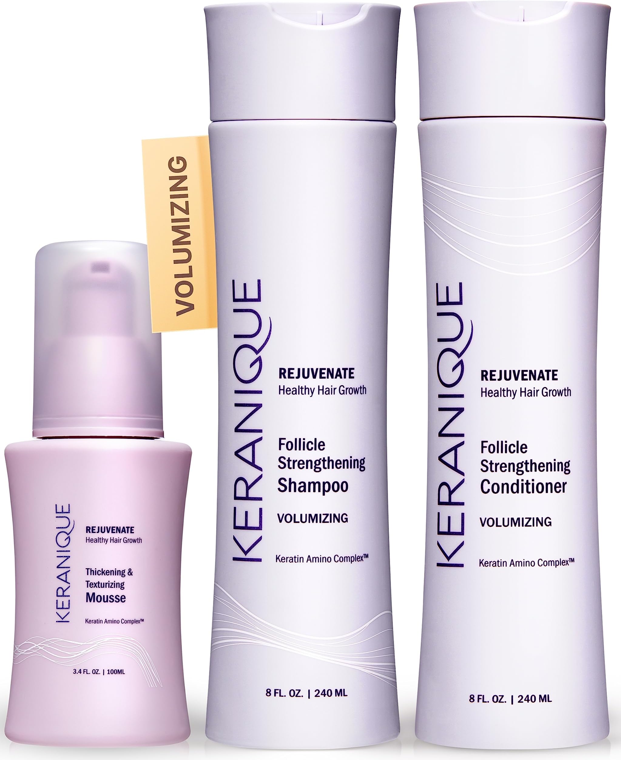 Volumizing Shampoo and Conditioner Set with Thickening Mousse - Keratin Enriched Volume Kit for Thinning, Fine, Damaged, Dry Hair - Color Safe, Sulfate Free, No Alcohol Formula for Women