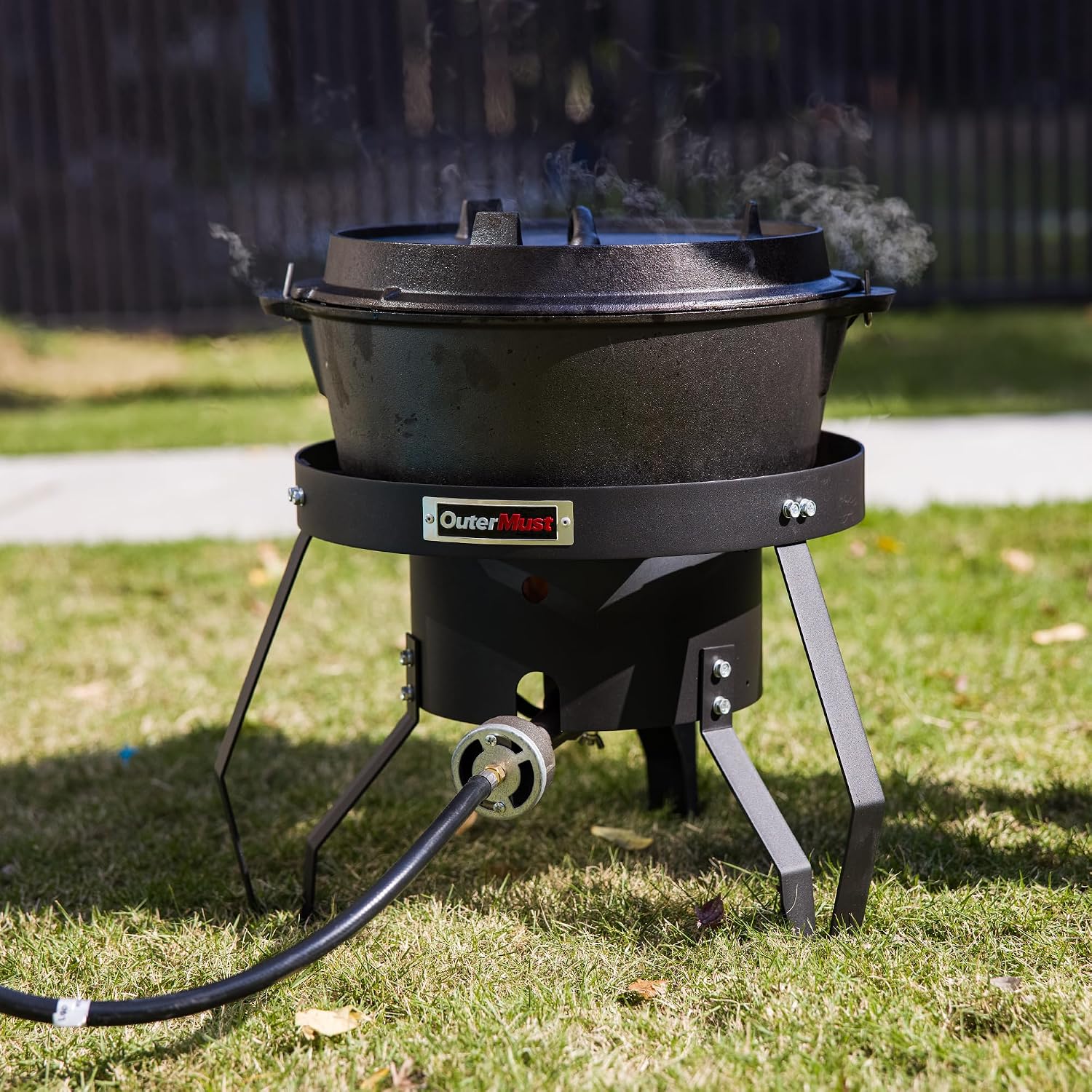 85000 BTU Camping Stove for Cast Iron Dutch Oven,Single Propane Burner with 10 PSI Regulator & Cast Iron Braided Holes, Heavy Duty Round Gas Stove for Outdoor Cooking & Camping
