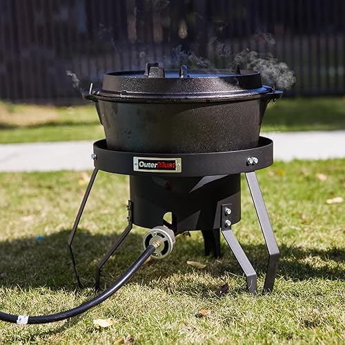 Miniatura 6 de Quemador de propano para estufa de gas con regulador y agujeros trenzados de hierro fundido (individual) para cocinar al aire libre, acampar y