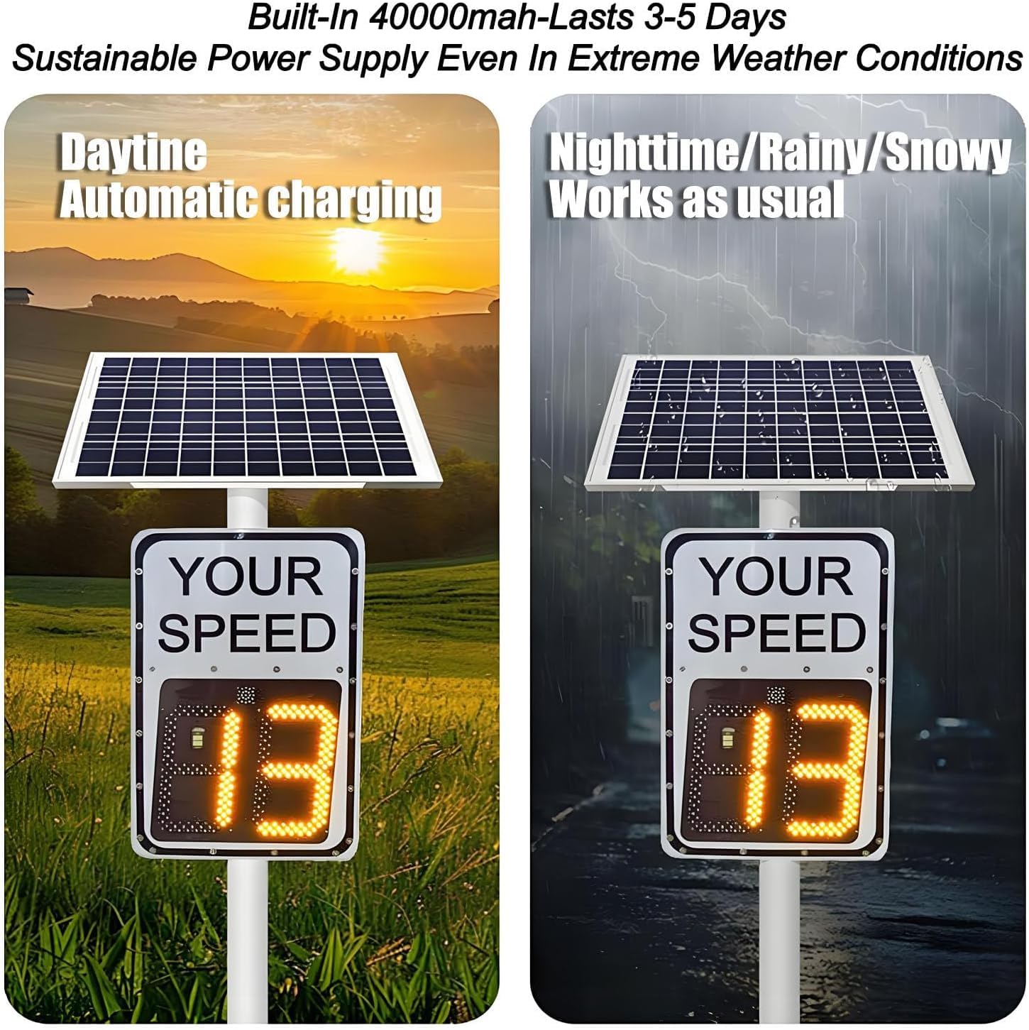 Panneau De Limitation De Vitesse Radar Solaire avec Accessoires, Panneau Davertissement De Vitesse avec Retour Dinformation, Panneau De Retour Dinformation Radar Yellow 60X75cm