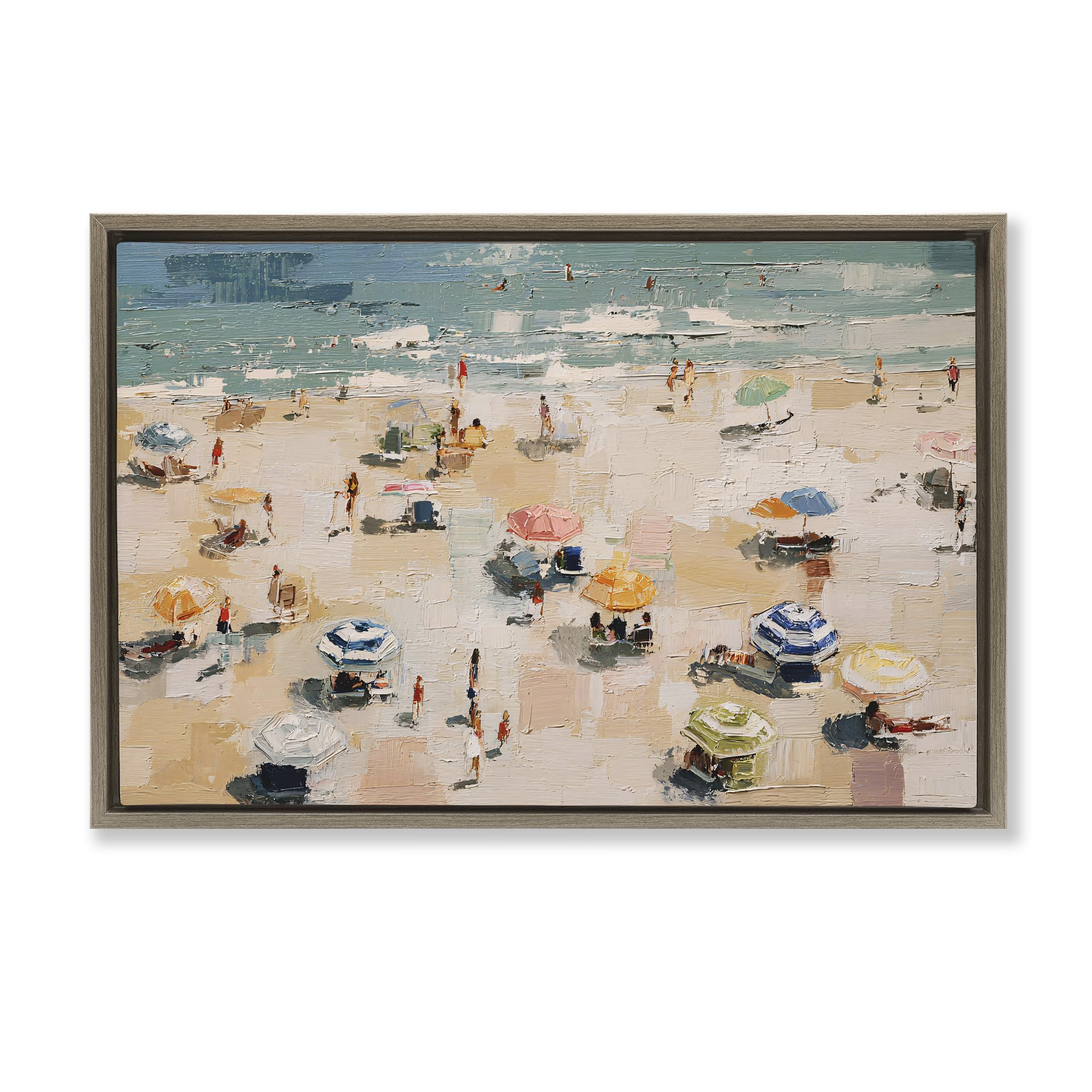 Stupell Industries Montalcino Elm (Textured) 'Summer Beachgoers Expression'| Floating Frame Canvas Art