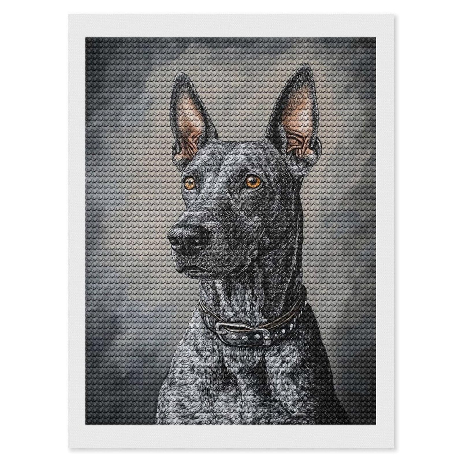 Junmoney Black and White Dog Portrait Diamond Painting Canvas Set 12"x16", for Women, Pleasing Wall Art Project, Aesthetic Room Decor, Gift Idea