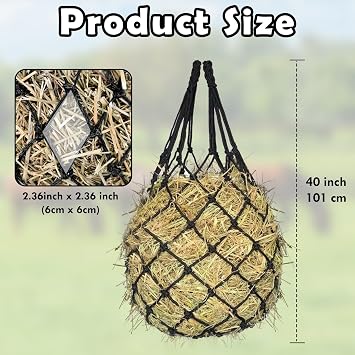 2PCS Hay Net for Horses - Ultra Slow Feed Hay Net with 2 Pairs Gloves, 2.36x2.36 Holes 40 Heavy-Duty Horse Slow Feed Hay Nets for Stall, Trailer, Pasture - Strong & Durable Hanging Feeders