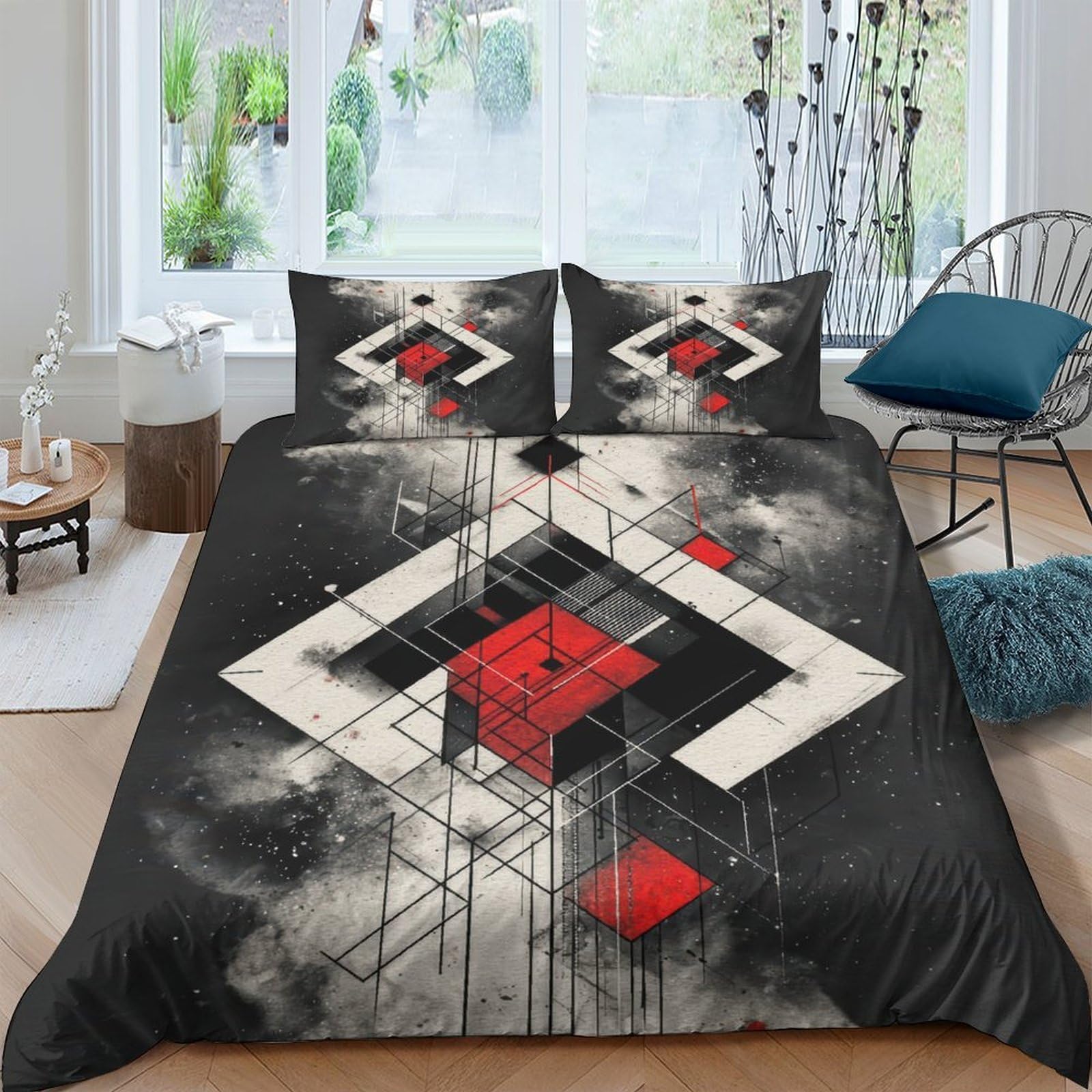 Ctjqhvkz Style-10 3D Printed Geometric Abstract Fitted Sheet Microfiber Black Red Cube Bed Cover Anti-Slip Machine Washable For Bedroom Guest Room Single（135X200cm）
