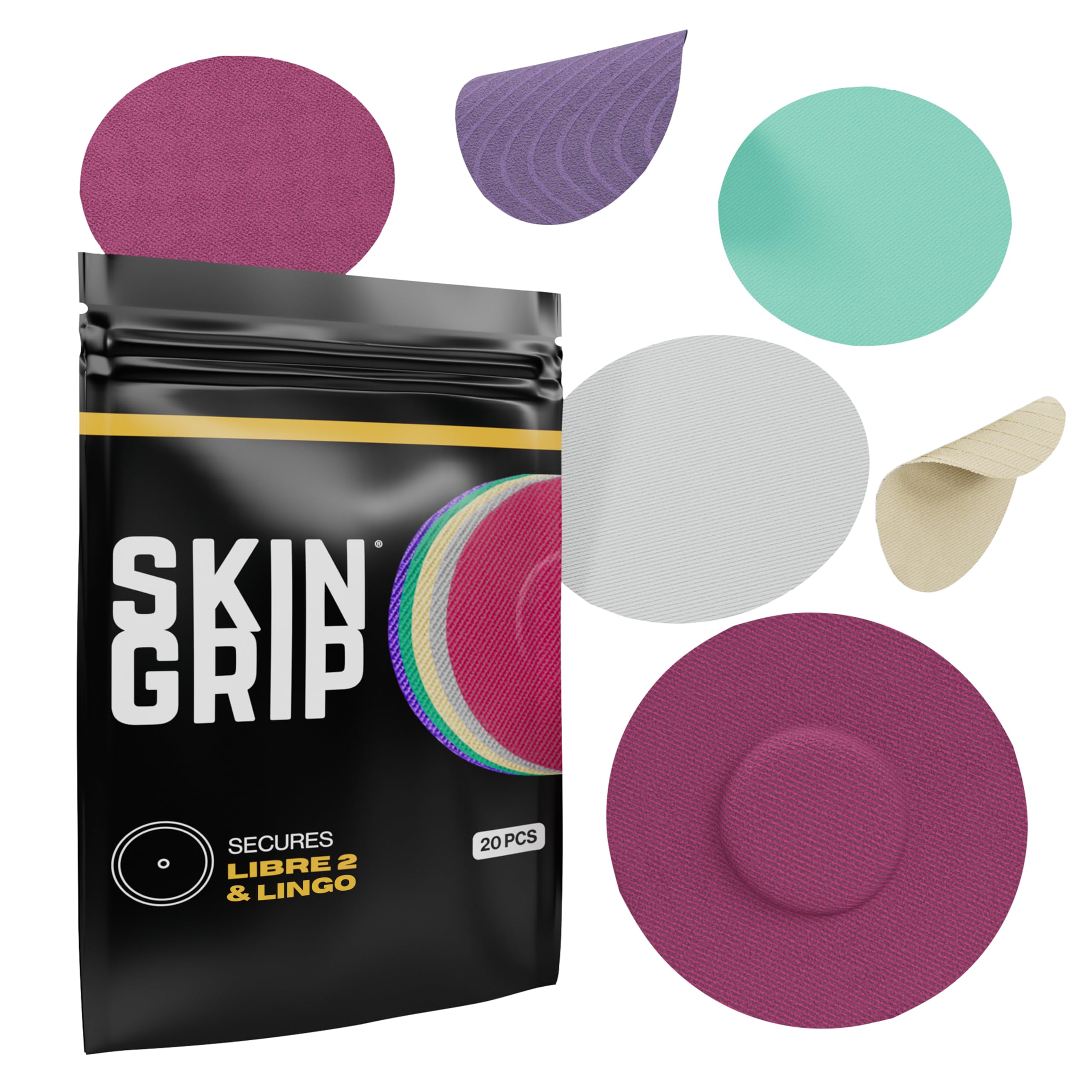 Skin GripAdhesive Patches for Freestyle Libre 2 – Waterproof & Sweatproof for 10-14 Days, Pre-Cut Adhesive Tape, Continuous Glucose Monitor Sensor Cover – 20 Pack, Power Pack