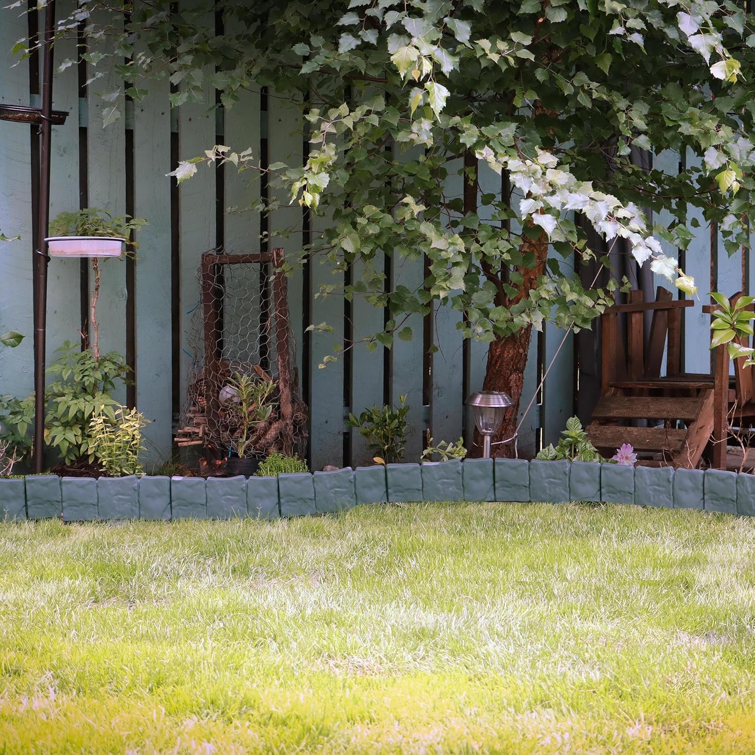 Recinzione da giardino in finta pietra, senza scavare paesaggio, bordo in finta pietra, bordo in plastica, per paesaggistica, aiuole, cortili, decorativi (20, grigio)