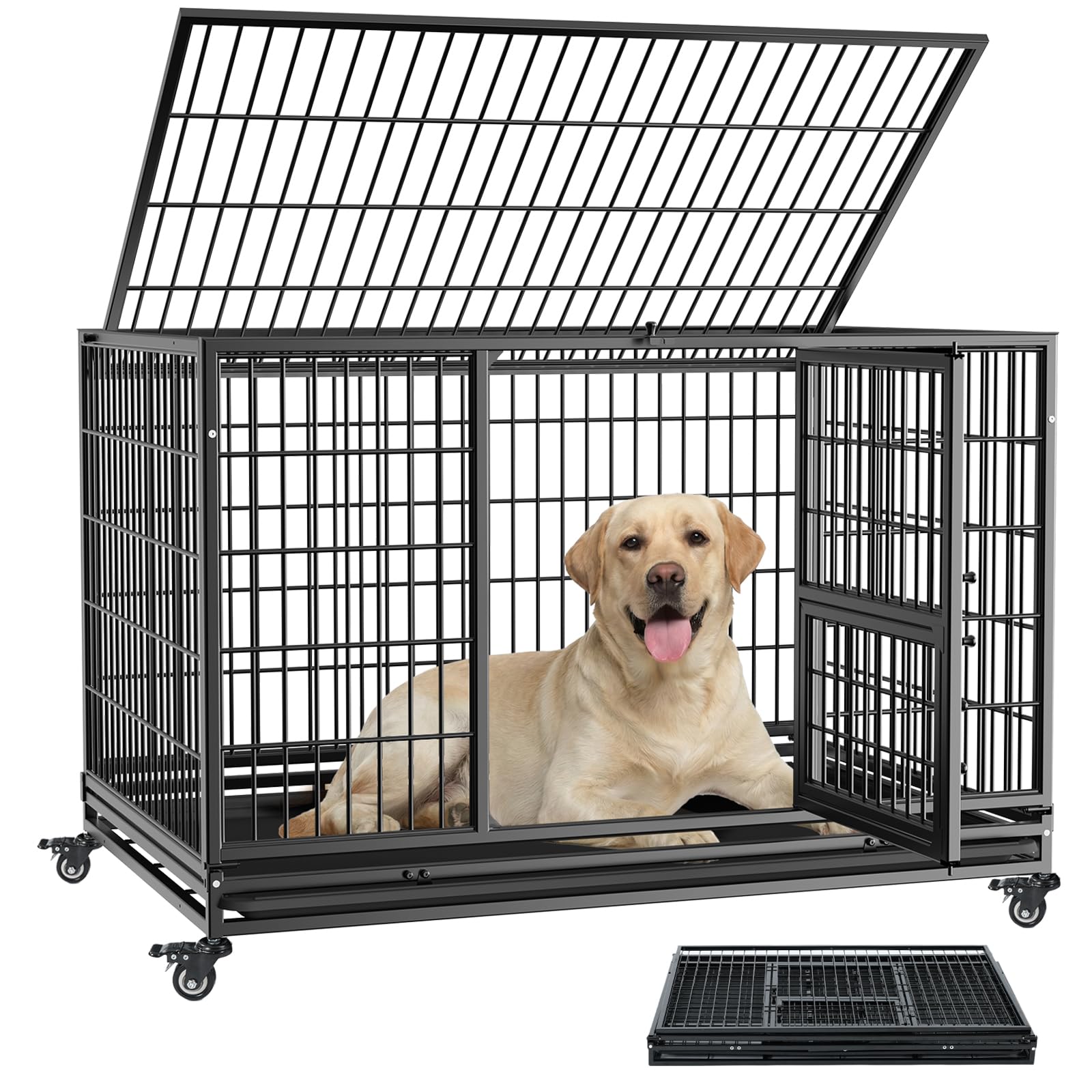 Gardner Pet 32 inch Stackable Heavy Duty Dog Crate,Indestructible Escape-Proof Dog Kennel for Small Dogs,High Anxiety Dog Cage with Upgraded Lockable Wheels，Removable Tray & Triple Door,Black
