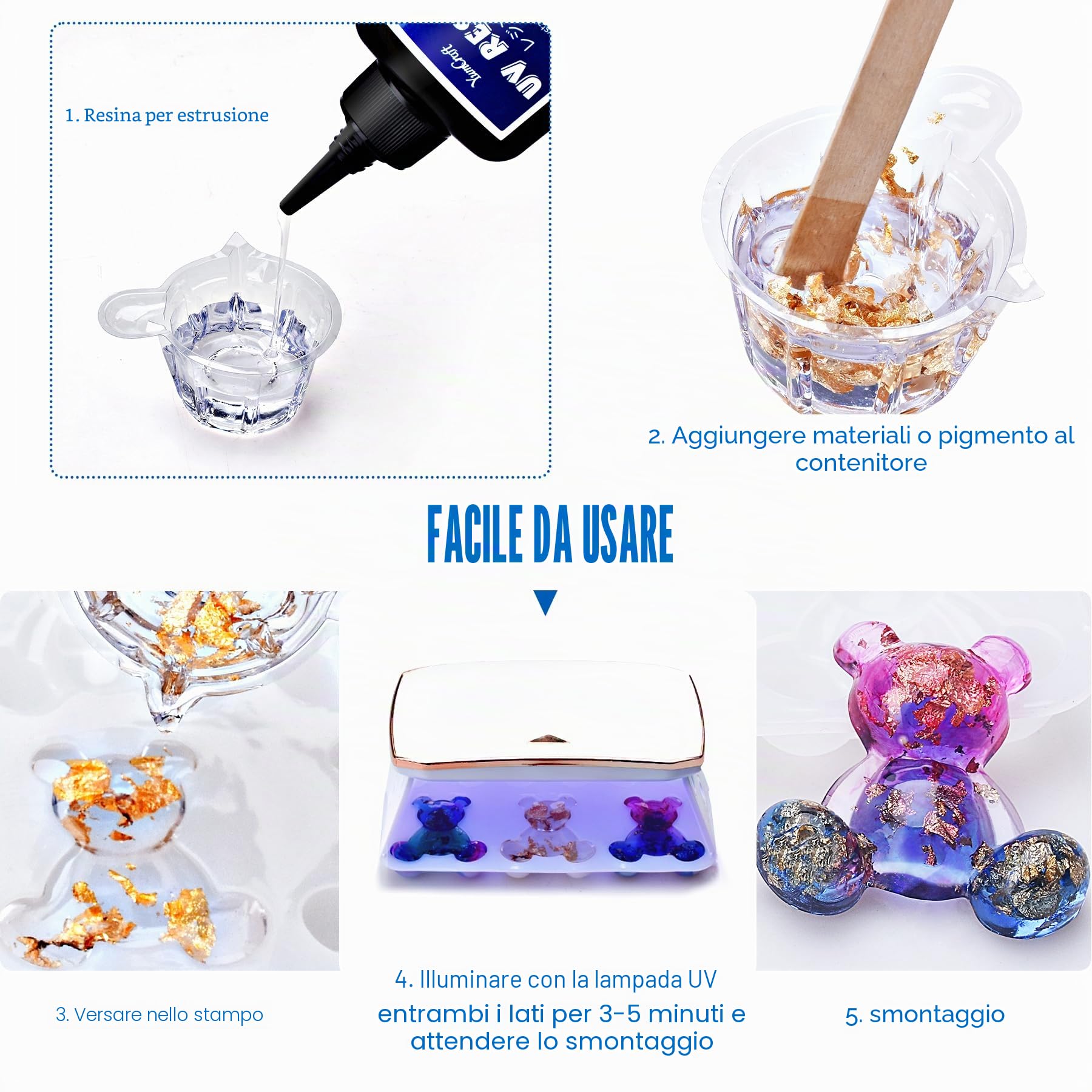 Resina UV - 1.000 g Resina Epossidica UV Trasparente Basso Odore per Creazione di Gioielli Resin, Artigianato in Resina, Pittura - Colla Resina UV Indurimento rapido per DIY Colate, Stampo