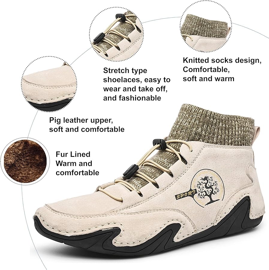 Baskets D'hiver Pour Homme - Doublées Chaudes - Semelle Antidérapante - Pour Randonnée, Camping, Extérieur - Taille Confortable