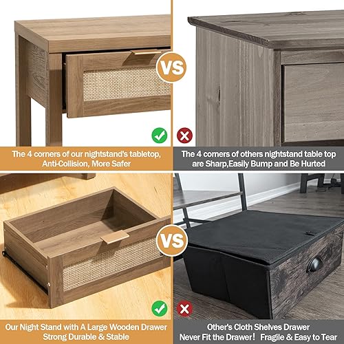 Miniatura 6 de SICOTAS Juego de 2 mesas de consola – Mesa de entrada bohemia con cajones de ratán, mesa consola de ratán con estante de 2 niveles, mesas de sofá