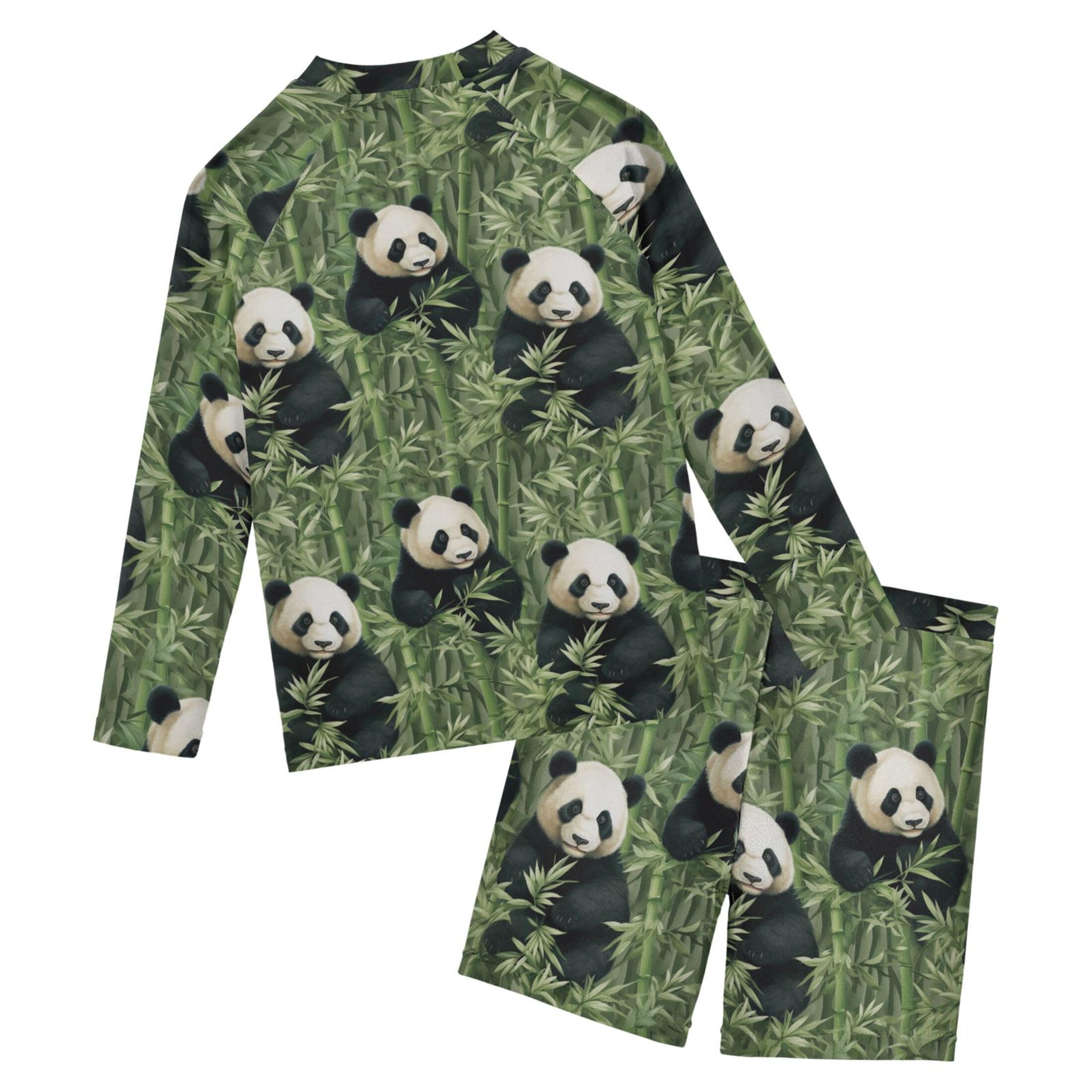 Panda Animal Bamboo Baby Boys' Toddler Long Sleeved Rashguard Swim Bathing Suit Set B0402763