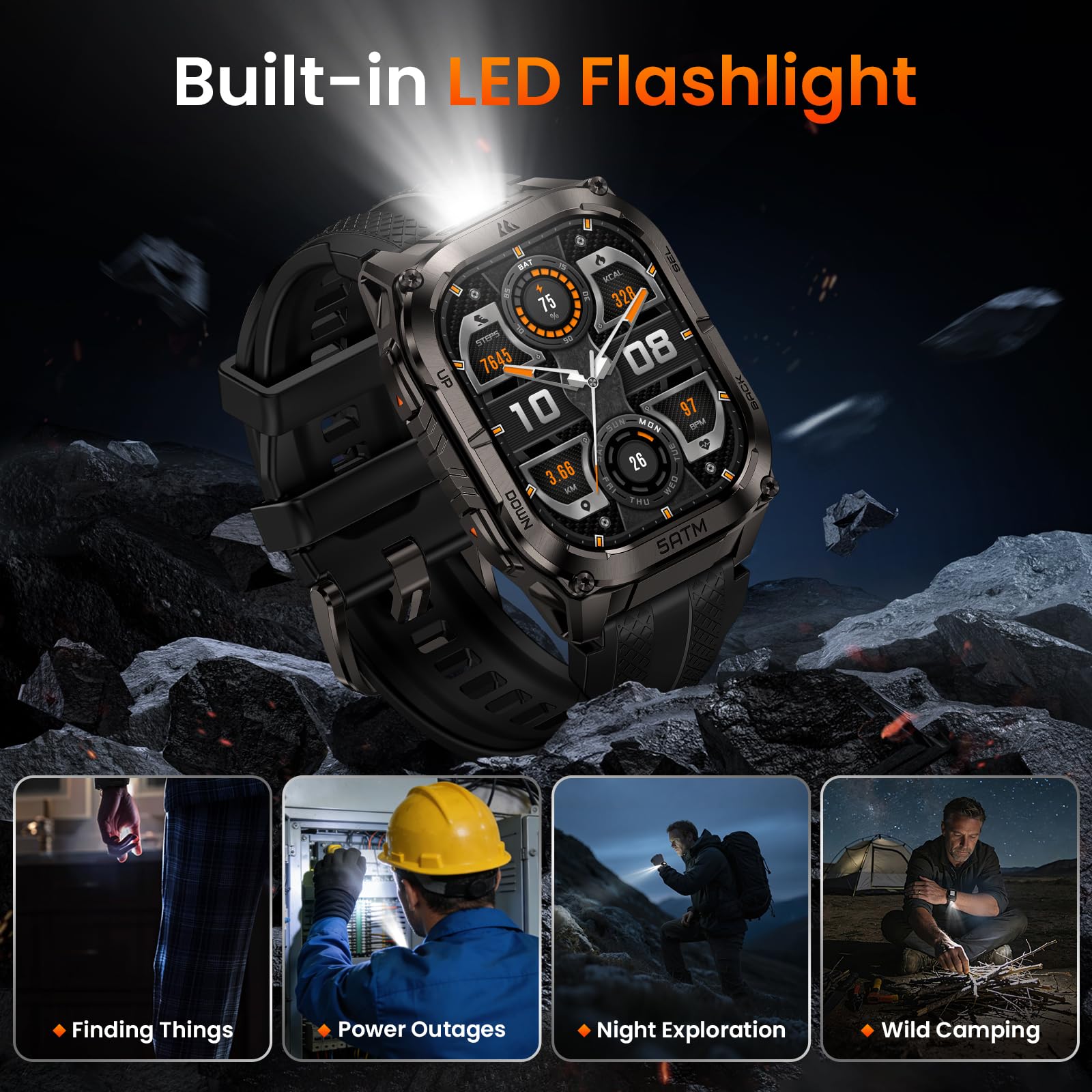 Kospet Smart Watch Series Tank M3 49 mm Bluetooth Calling IP69K Wodoodporny 170+ trybów sportowych - czarny