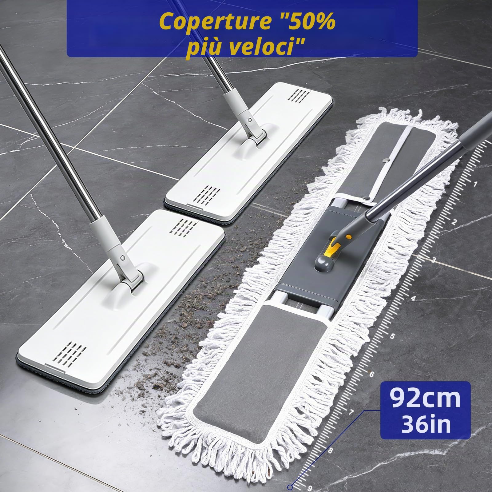 Masthome 36 pollici commerciale Dust Mop con telaio in alluminio | Manico regolabile da 152,4 cm, 2 diversi cuscinetti in tessuto per hotel, magazzini, garage