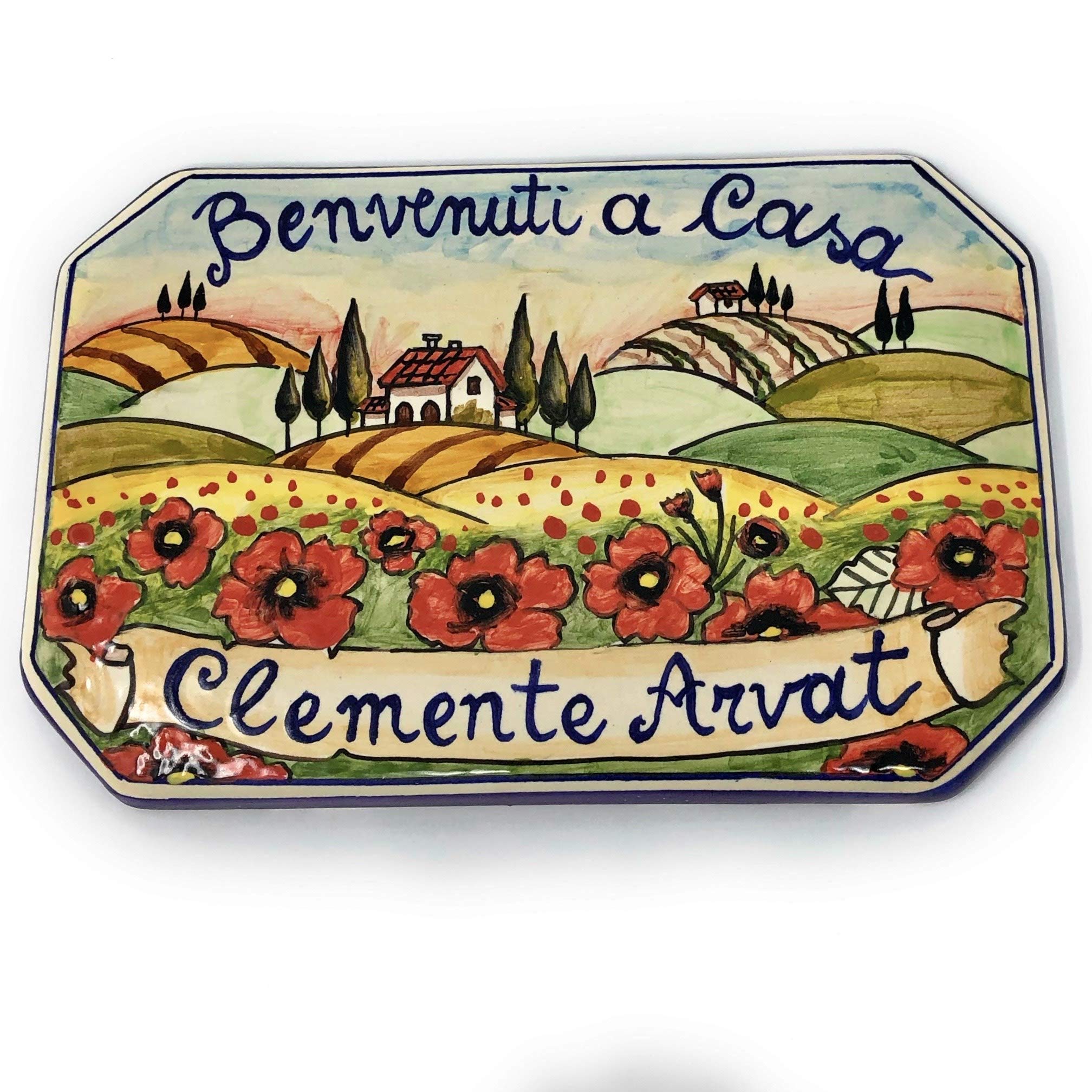 CERAMICHE D'ARTE PARRINI- Ceramica italiana artistica,numero civico in ceramica 20x13,numeri civici, personalizzato decorazione paesaggio toscano, fatta a mano made in ITALY Toscana
