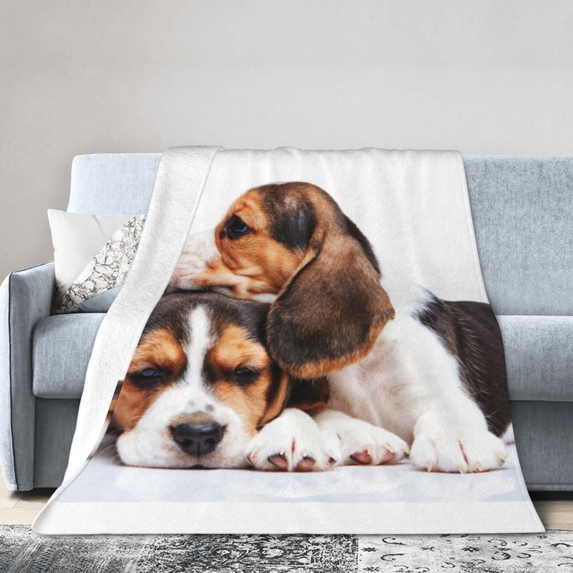 Melbrakin Black Beagle Puppies Pattern Blanket Super Soft Flannel Blanket Comfy Cozy Throw Blanket Couch Lightweight Blankets For Living Room Bedroom 60"X50"