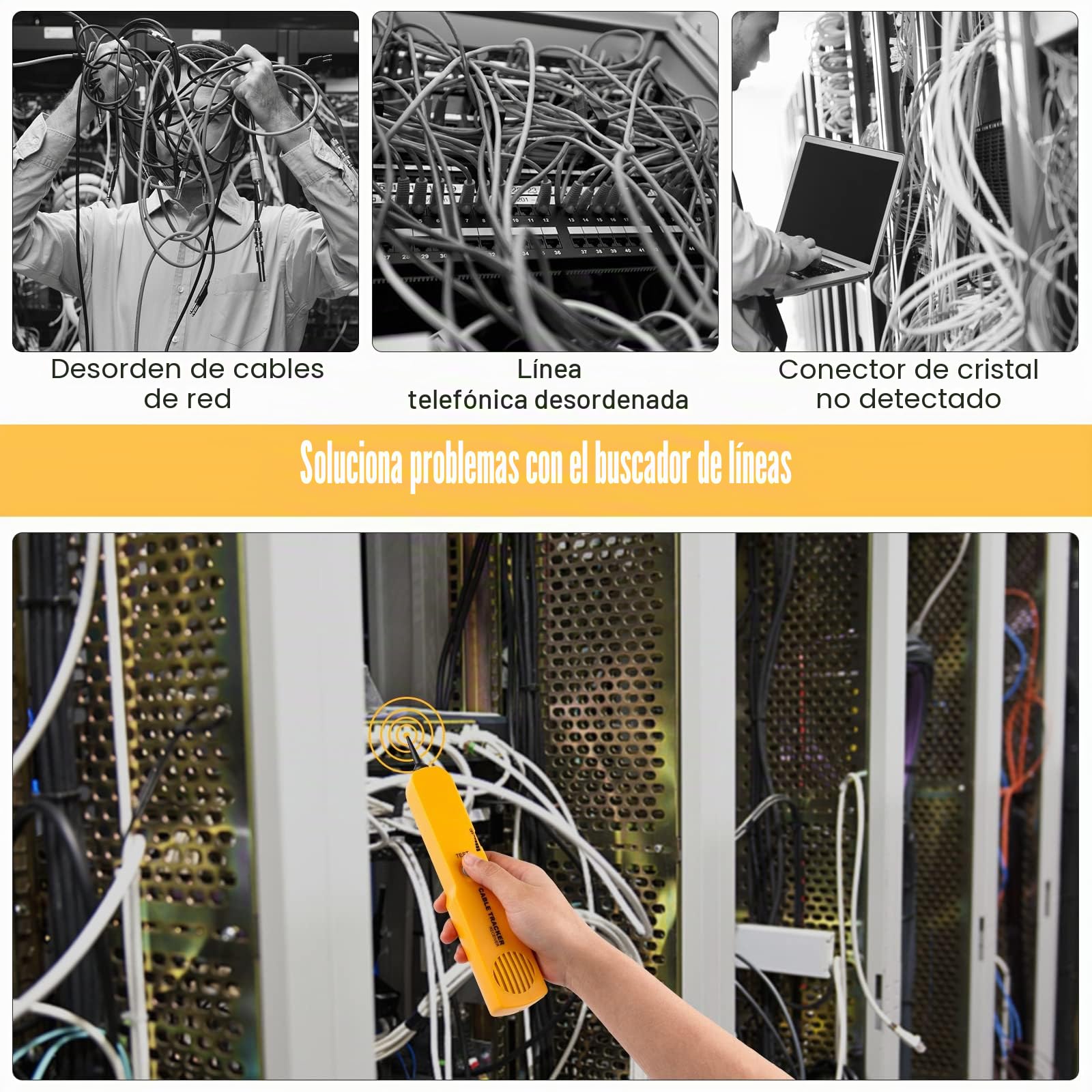 Probador de Circuito y Trazador de Cables, Generador de Tono, Probador de Cable de Red Enchufe RJ-11, Búsqueda y Localización, Continuidad del Circuito de Prueba