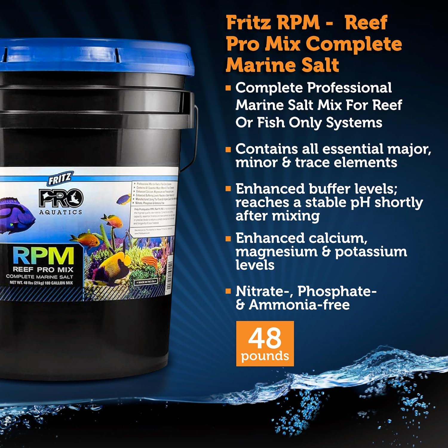 Fritz Aquatics Reef Pro Mix (RPM) Complete Marine Salt Advanced Formula for Optimal Reef Health & Stability (48-Pound)