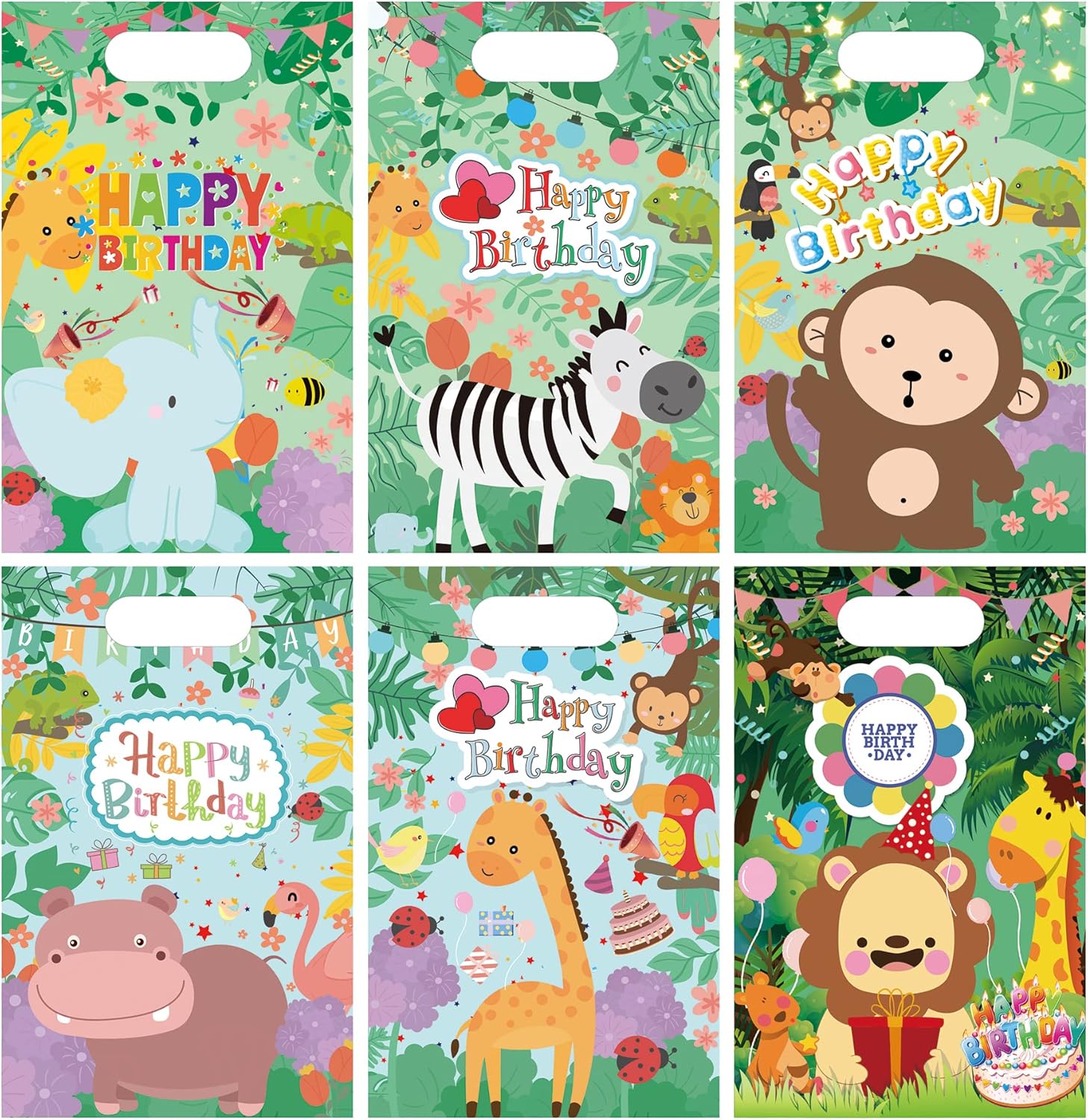 30 piezas Bolsas de Regalo,Bolsas chuches,Bolsas cumpleaños infantil,Bolsa de fiesta,Bolsitas para Regalos,Regalo Cumpleaños Infantil,chico Chica,Lindos animales de la selva