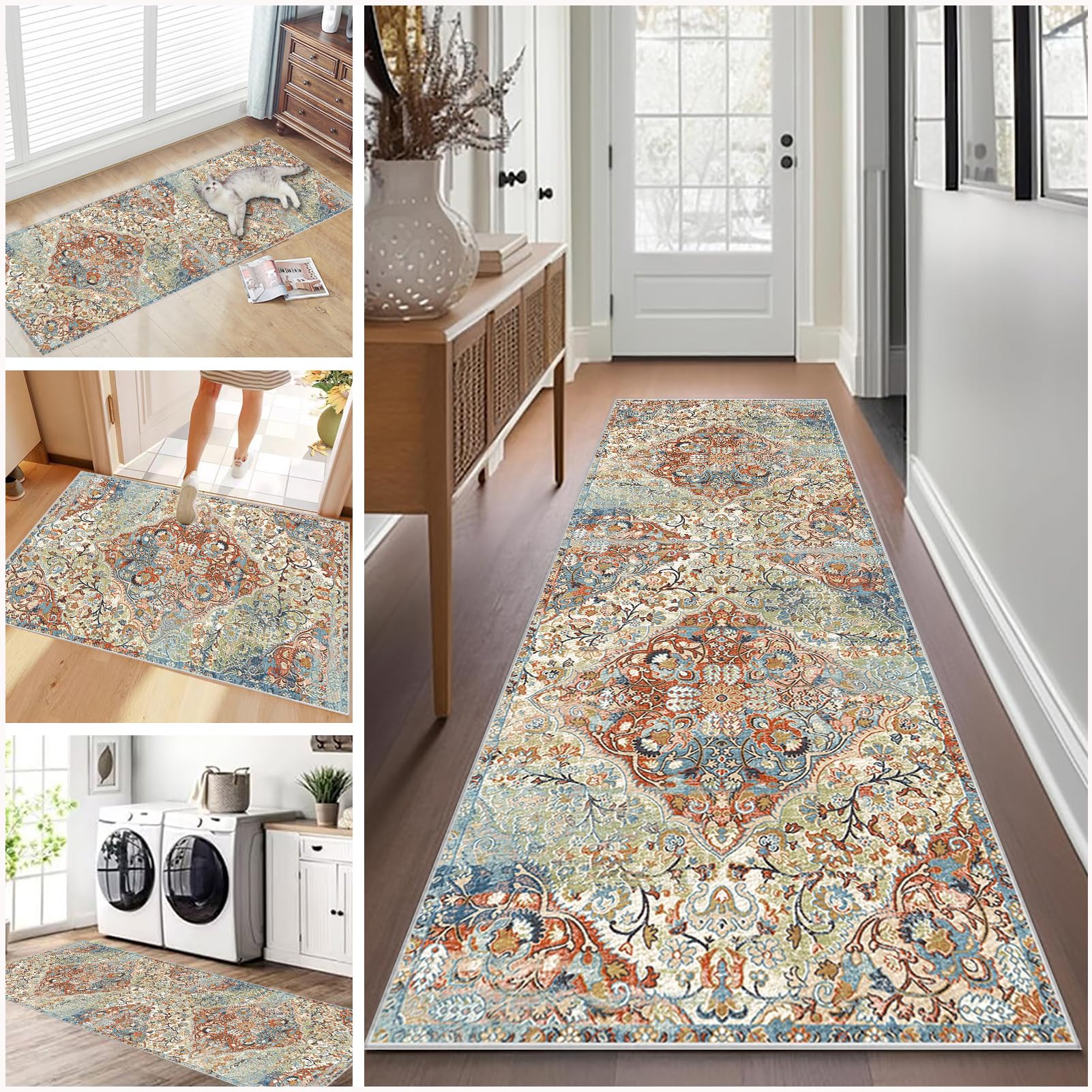 Hallway Carpet Runners Non Slip Washable 40 x 60 cm Entryway Runner Rugs Kitchen Carpet Rug Narrow Rug Vintage Carpet Runners for Hallway Long Hall Runner Rug for Kitchen Entryway Corridor Bedroom โ image 1