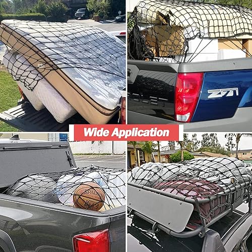 Miniatura 3 de Red de carga súper resistente con núcleo de látex natural para camioneta de 4 x 6 pies, se estira hasta 8 x 12 pies  12 mosquetones + 12 ganchos