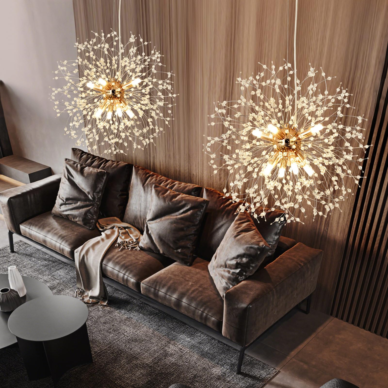Lampadari moderni a forma di fuochi d'artificio Lampada a sospensione Dandelion, oro 8 luci G9 Lampadari con cristalli Lampada da salotto, camera da letto, sala da pranzo, ingresso, Φ45 cm