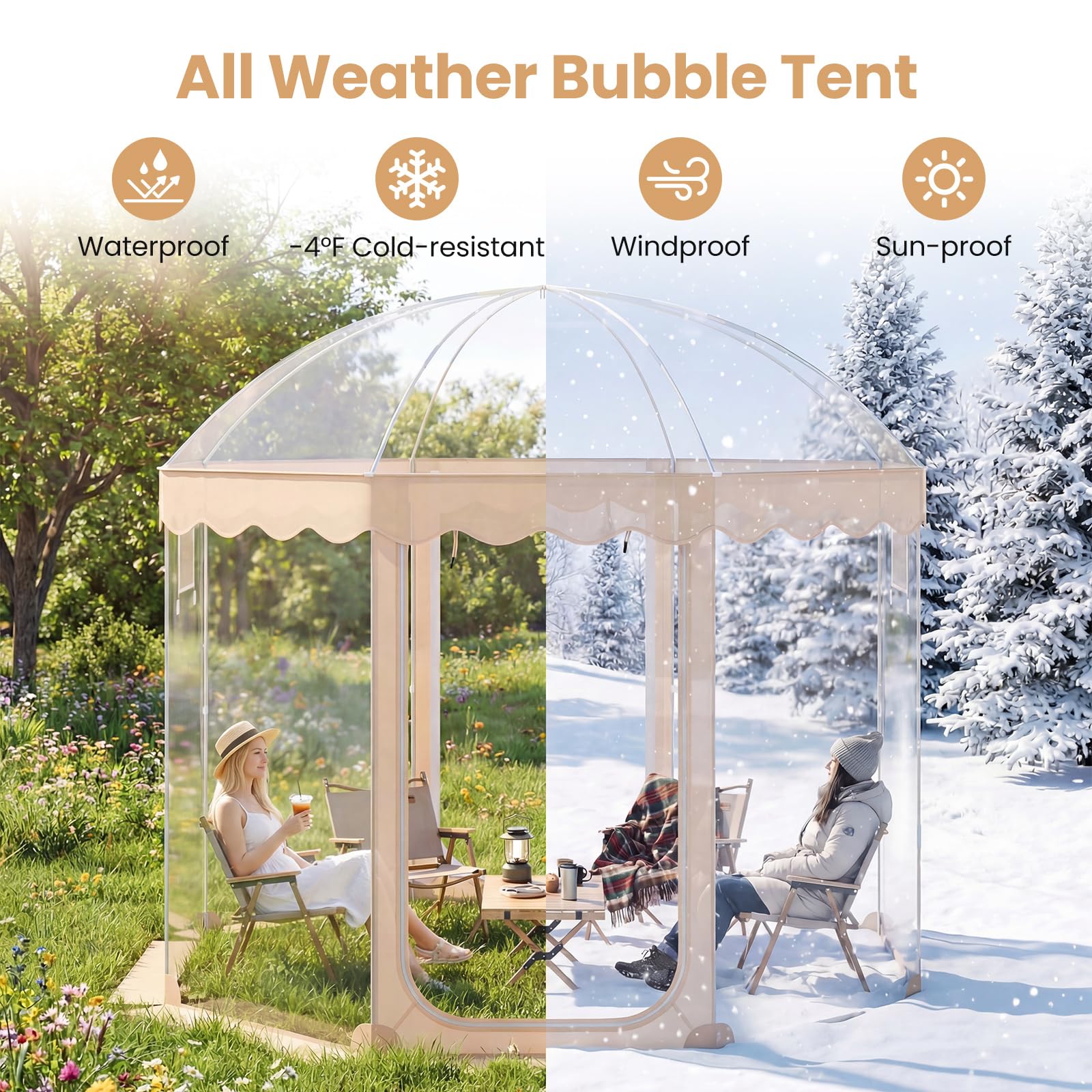 SOARS Tenda Sportiva a Bolla Pop-up 305 x 305 cm, Tenda Cupola Trasparente Isolante Termica per Mondiale 2026 Coppa del Mondo, per Eventi Sportivi, Giardino, Terrazzo e Campeggio, 8-10 Persone