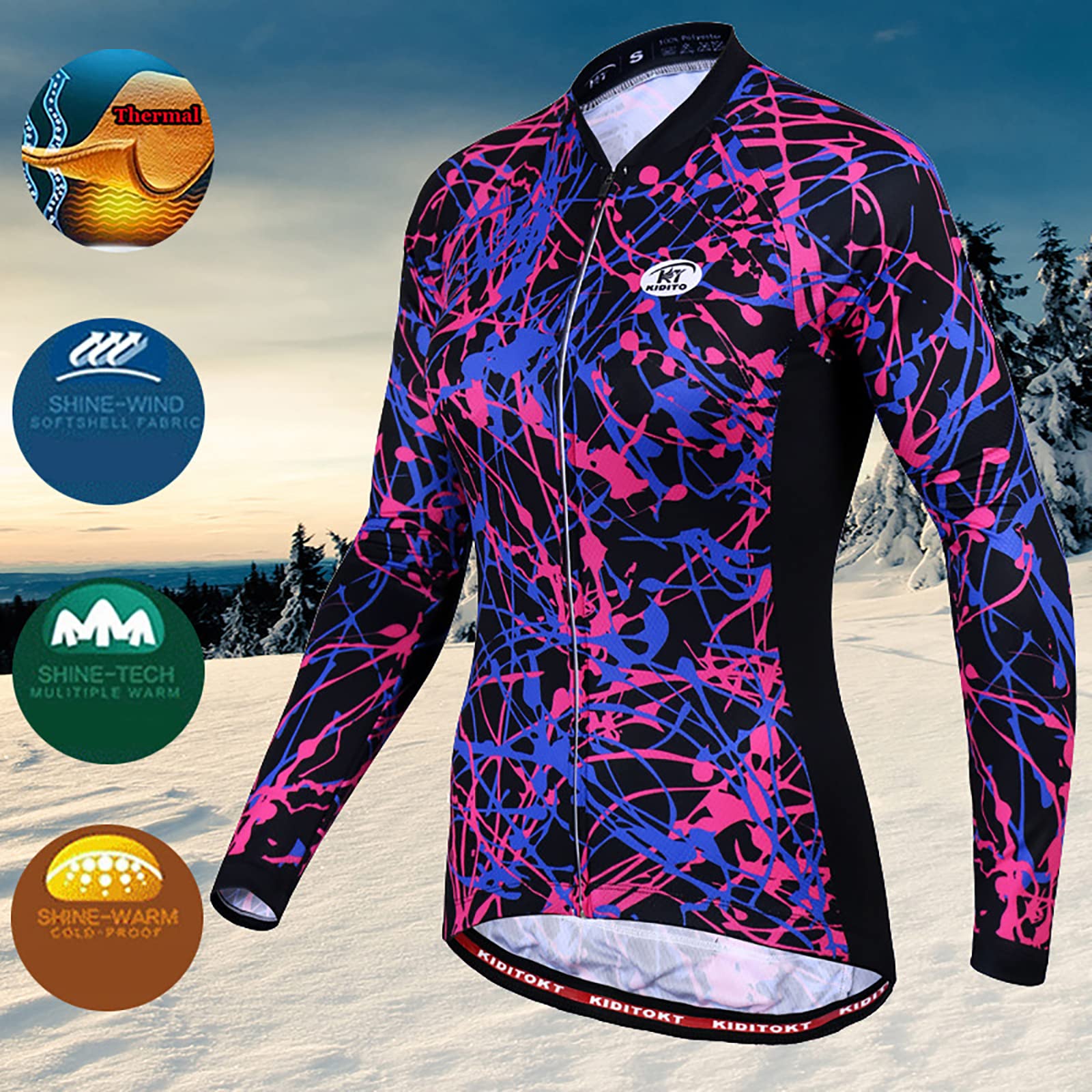 Completo Ciclismo Donna Set Invernale Termico Ciclista Vestiti Maniche Antivento Lunghe Sport Body Tuta Pantaloni Lunghi Bici Traspirante Specialized Ciclismo Asciugatura Rapida MTB XD22