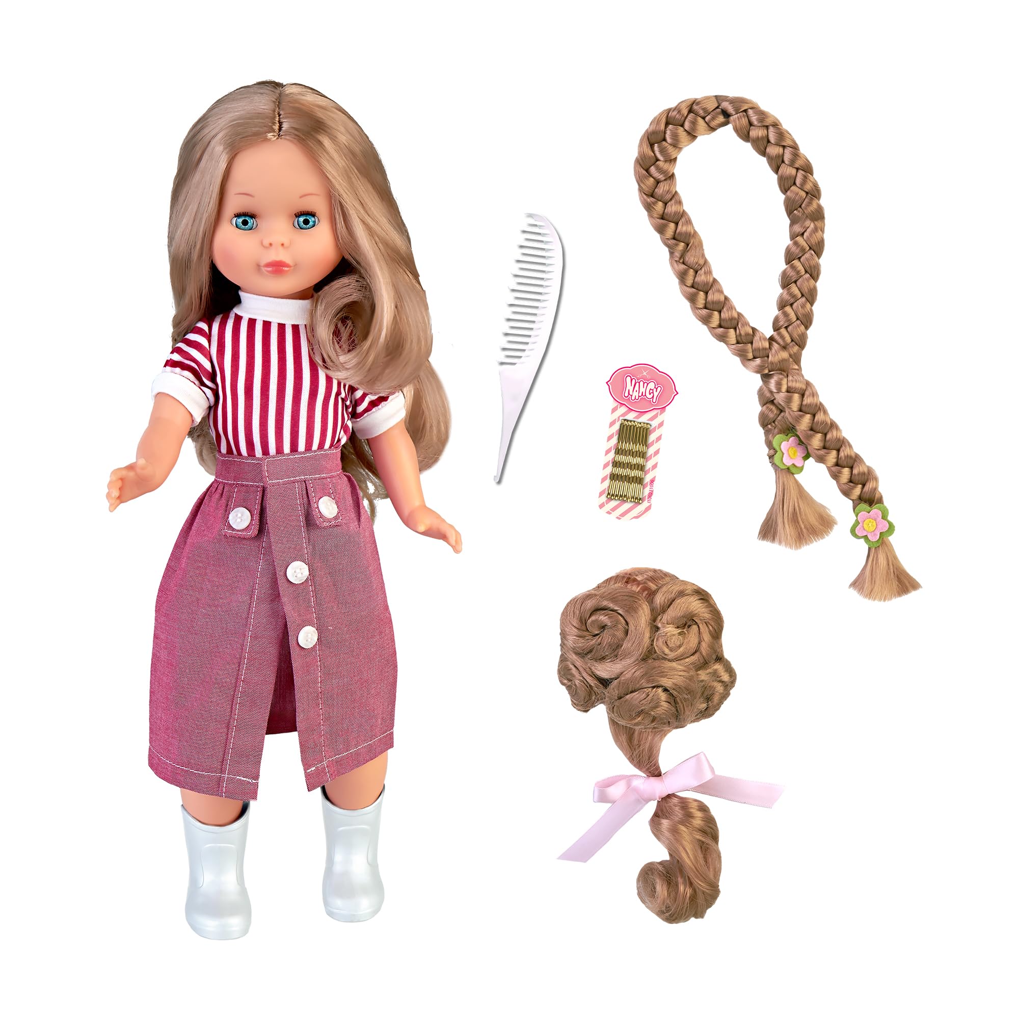 Nancy Colección Trousseau Peinados Reedición 1973, Incluye Trenza y Moño Postizos, Peine y Horquillas, Edición con Número de Serie y Certificado de Autenticidad, Famosa (NAL11000)