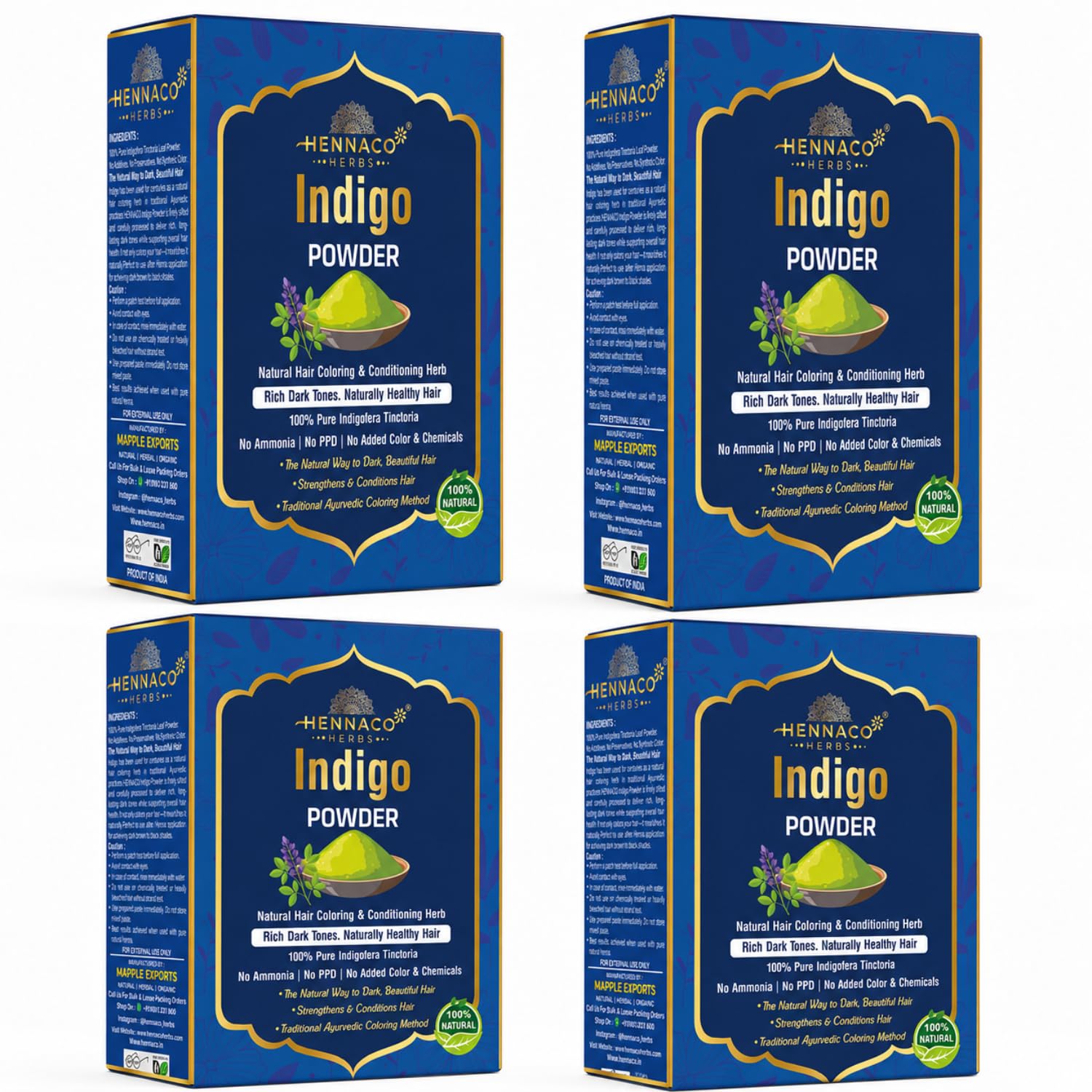 Indigo Powder for Hair Color & Hair Care | 100% Pure Indigofera Tinctoria Leaf Powder | Natural Black Hair Dye | Covers Grey Hair | No Ammonia, No PPD, Chemical-Free Ayurvedic Hair Color |100gm X 4 (SET OF 4)-image-36