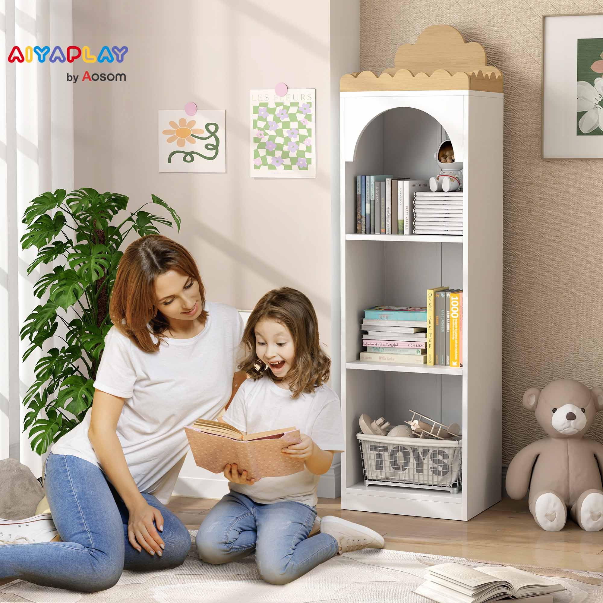 AIYAPLAY Librería Infantil Estantería para Libros Infantil de 3 Niveles Estantería Infantil para Guarderías Habitación Infantil Blanco y Natural