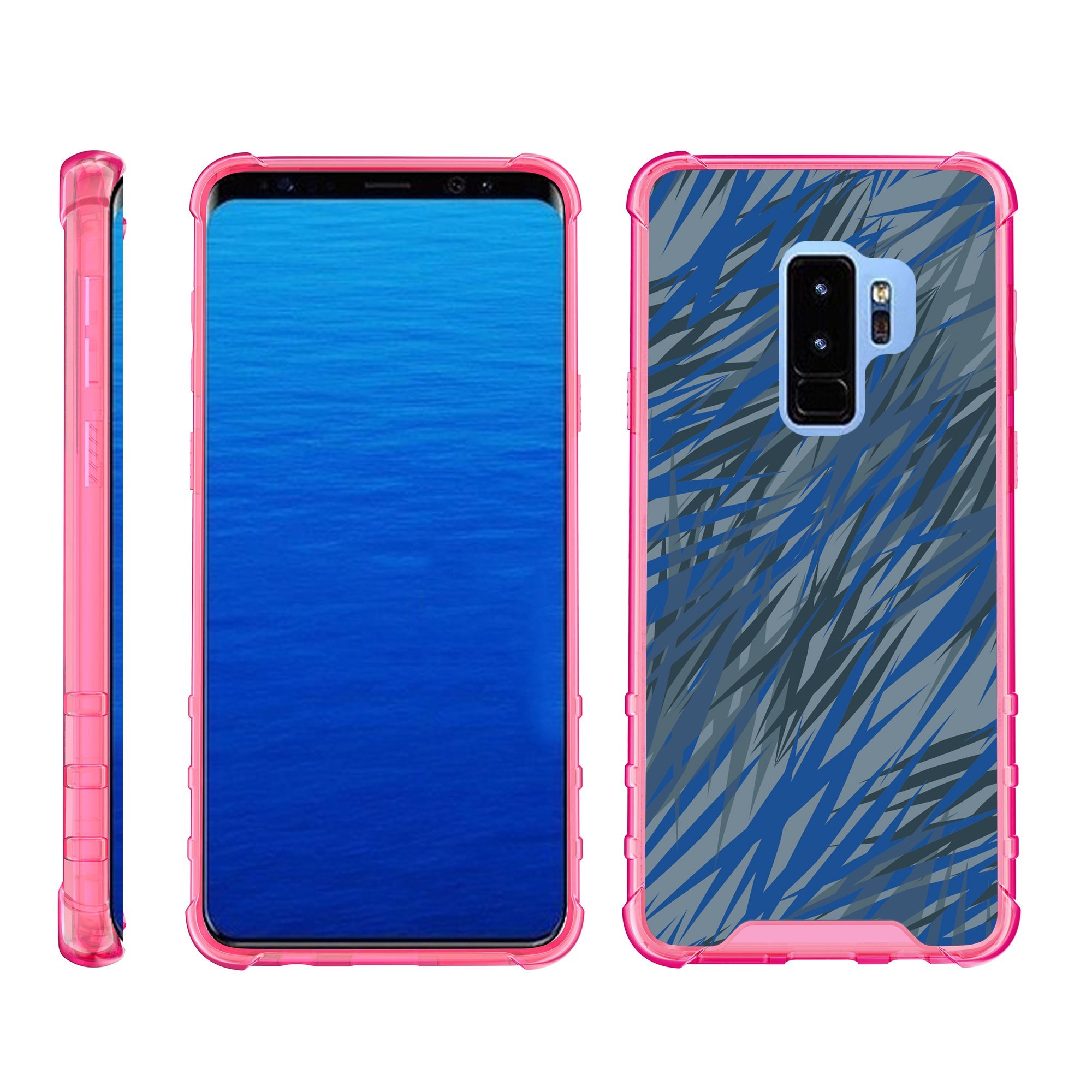 | Samsung Galaxy S9 Case | G960 [Flexible Armor] Shock Bumper Slim TPU Case Flexible Hard Cover with Pink Edges - Blue Dashes