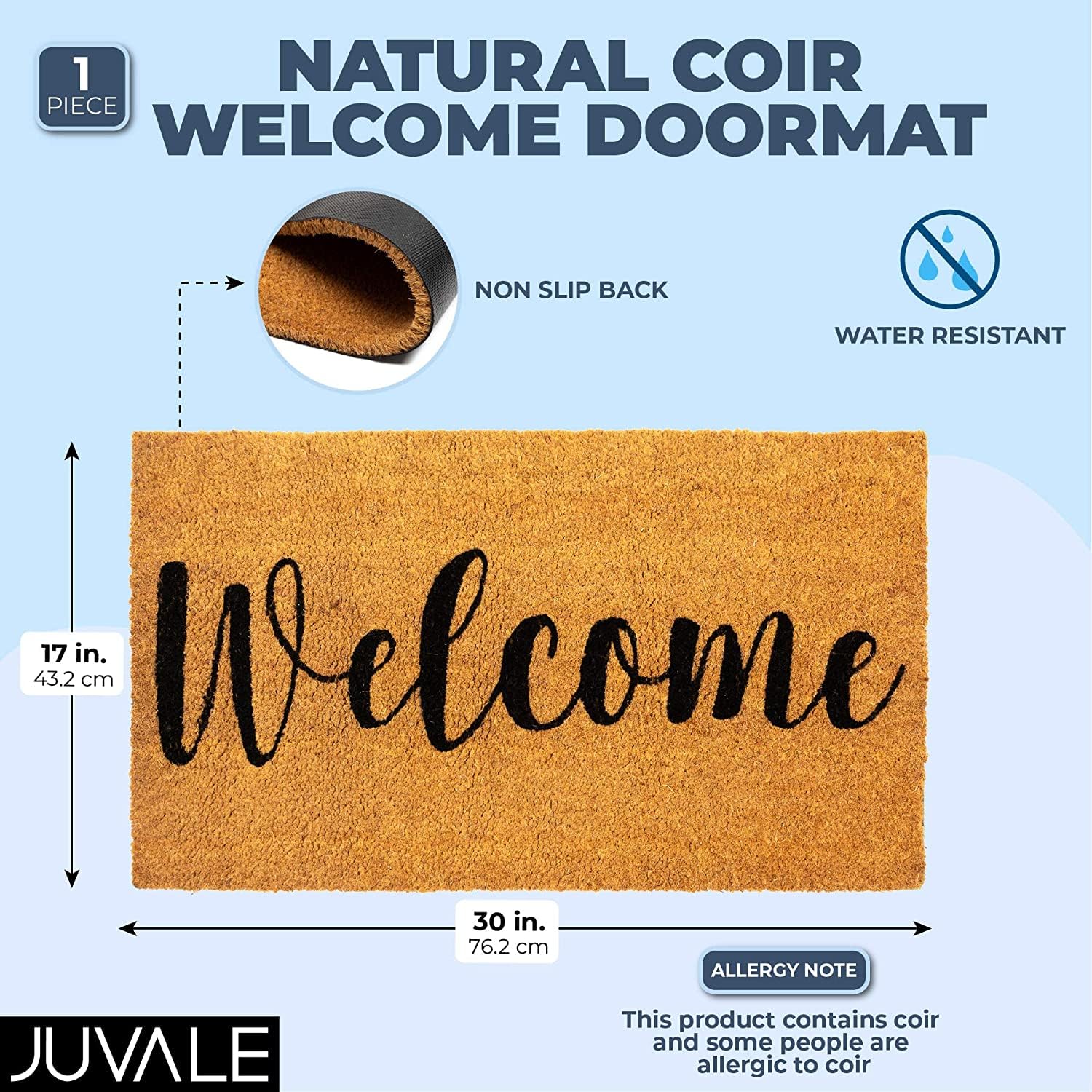 Juvale Natural Coir Doormat, Welcome Mat - Front Door Mat (30 x 17 in)