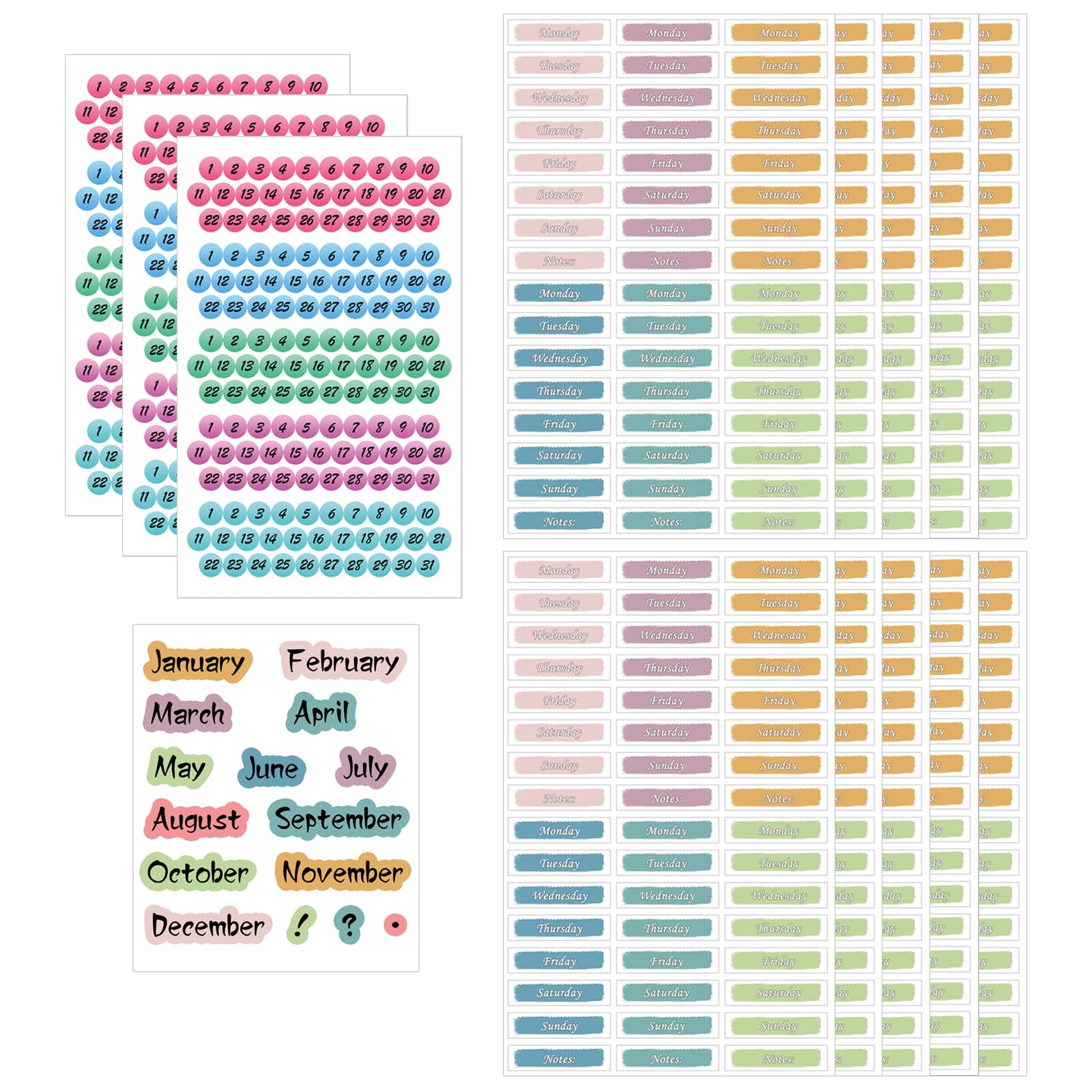 amazon-com-day-week-month-calendar-stickers-set-day-of-the-week-month-stickers-planner-number-sticker-foiled-date-dots-stickers-colorful-calendar-stickers-monday-to-sunday-planner-stickers-for-journal-calendar