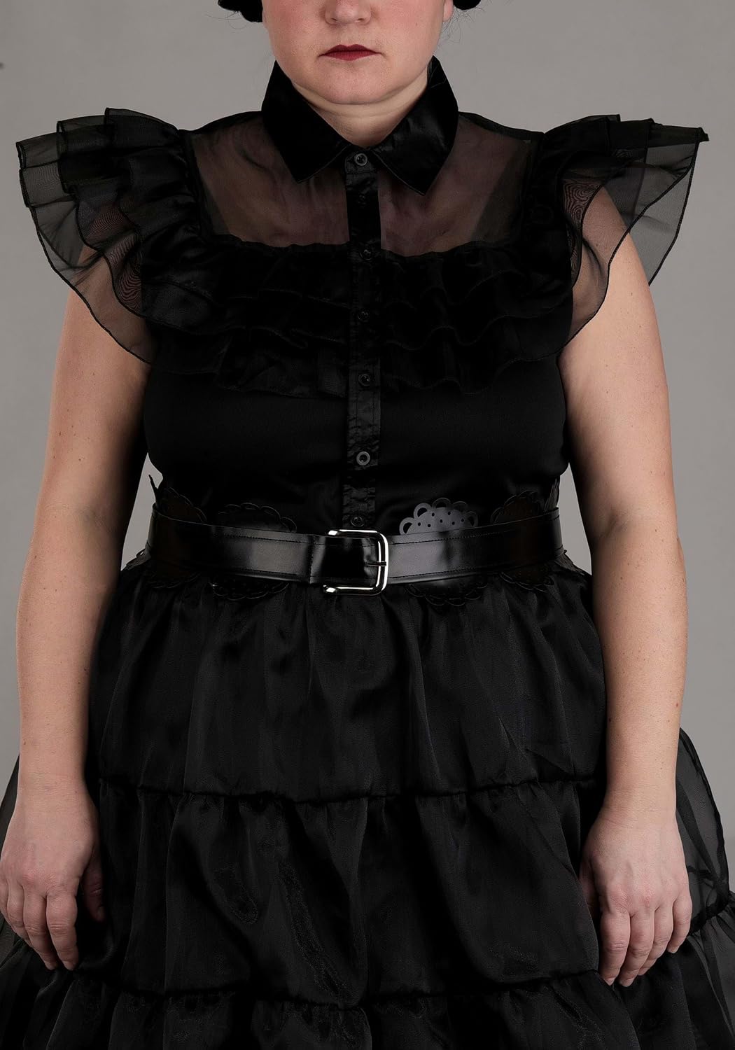 Plus Size Wednesday Addams Rave'N Dance Costume for Women with Belt & Layered Skirt - Perfect for Halloween, Cosplay