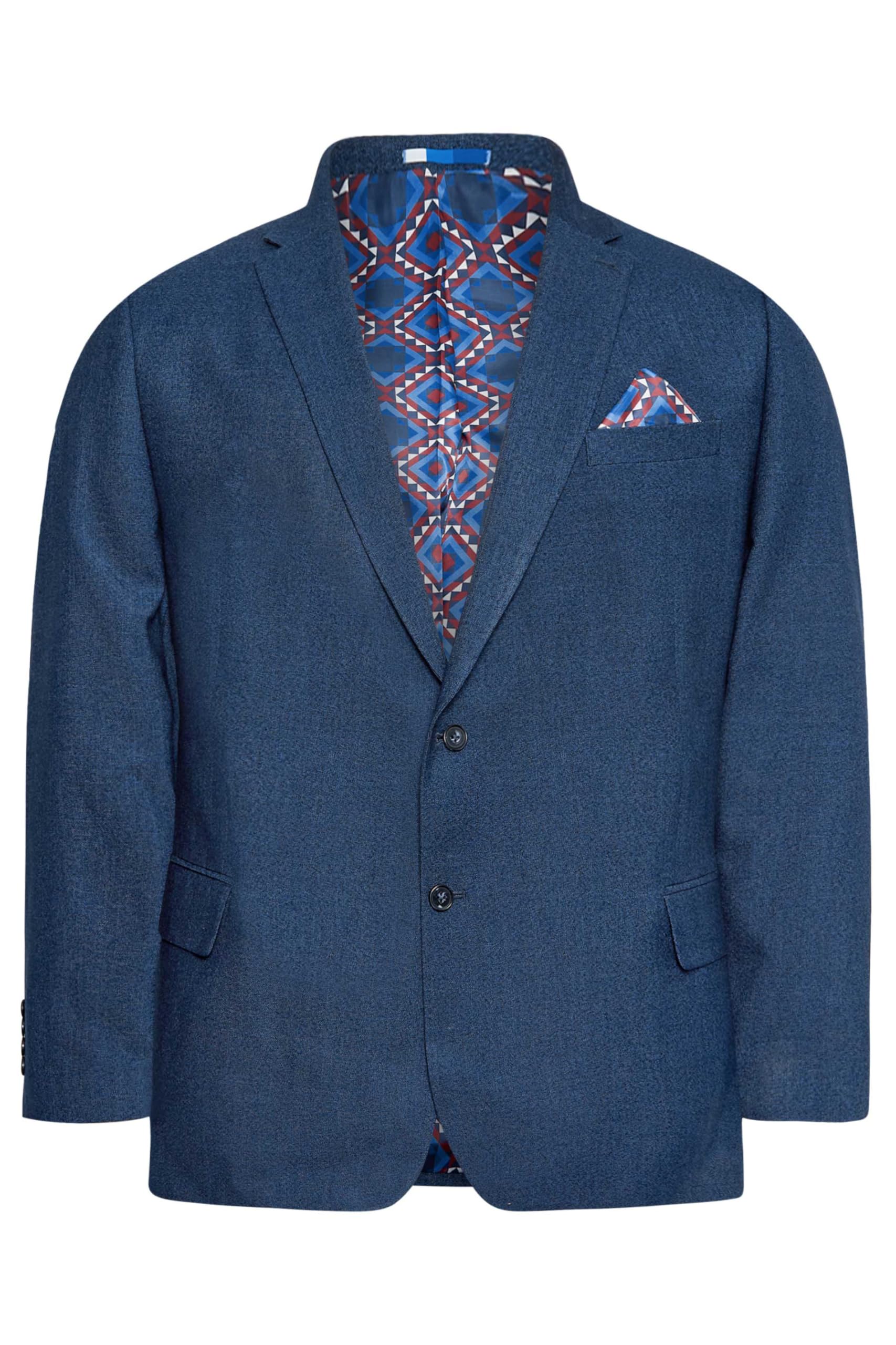 Badrhino Men's Blue Tailoring Big & Tall Textured Suit Jacket - Plus Size Curve