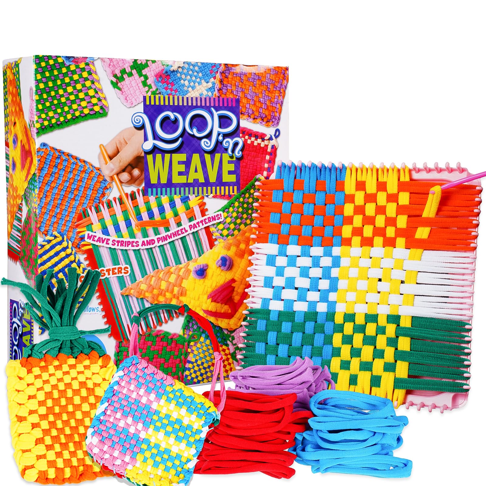 janeunique Métier à tisser pour enfants, ensemble de métier à tricoter pour filles de 6, 7, 8, 9, 25, 25, 30, 30, 12, 17,8 cm, crochet en métal, navette, peigne à tisser, sac à main, cadeau pour