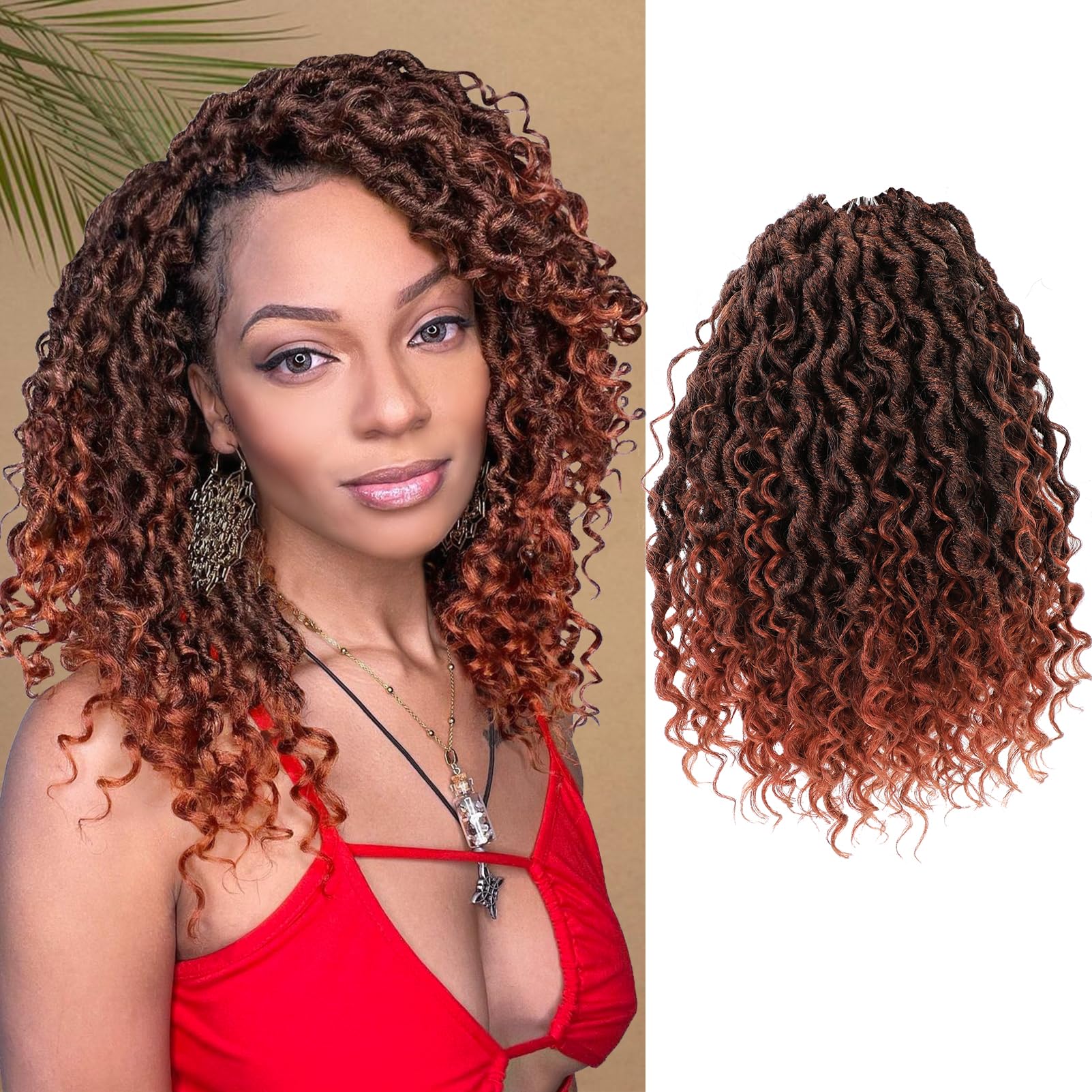 Forevery Goddess Locs Crochet Hair 12 Inch Goddess Faux Locs Crochet Hair for Black Women Pre Looped Long-Lasting & Low-Maintenance 6 Packs Ginger