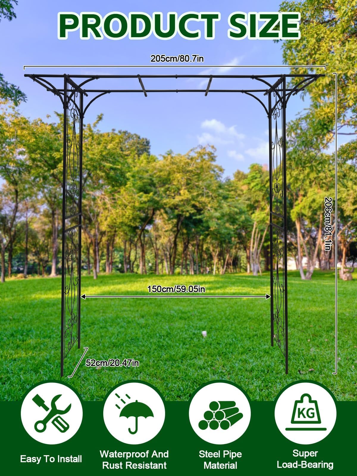 2M Arco da Giardino Sommità Piatta per Piante Rampicanti, Kalolary Arco Giardino Metallo Resistente Pergolato Traliccio Matrimoni Tunnel Giardino Tralicci Fiore Viti Supporto Cortile Patio all'aperto