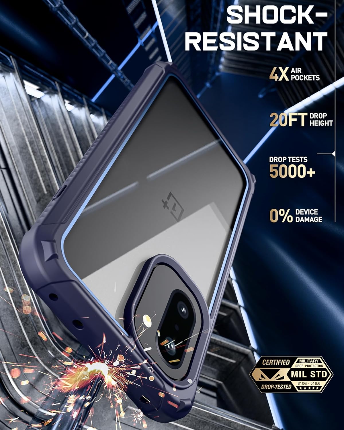 Poetic Guardian Case for OnePlus 15R 5G, 20FT Mil-Grade Drop Tested | Tempered Glass Screen Protector, Full Body Shockproof Rugged Clear Cover Case, Blue/Clear