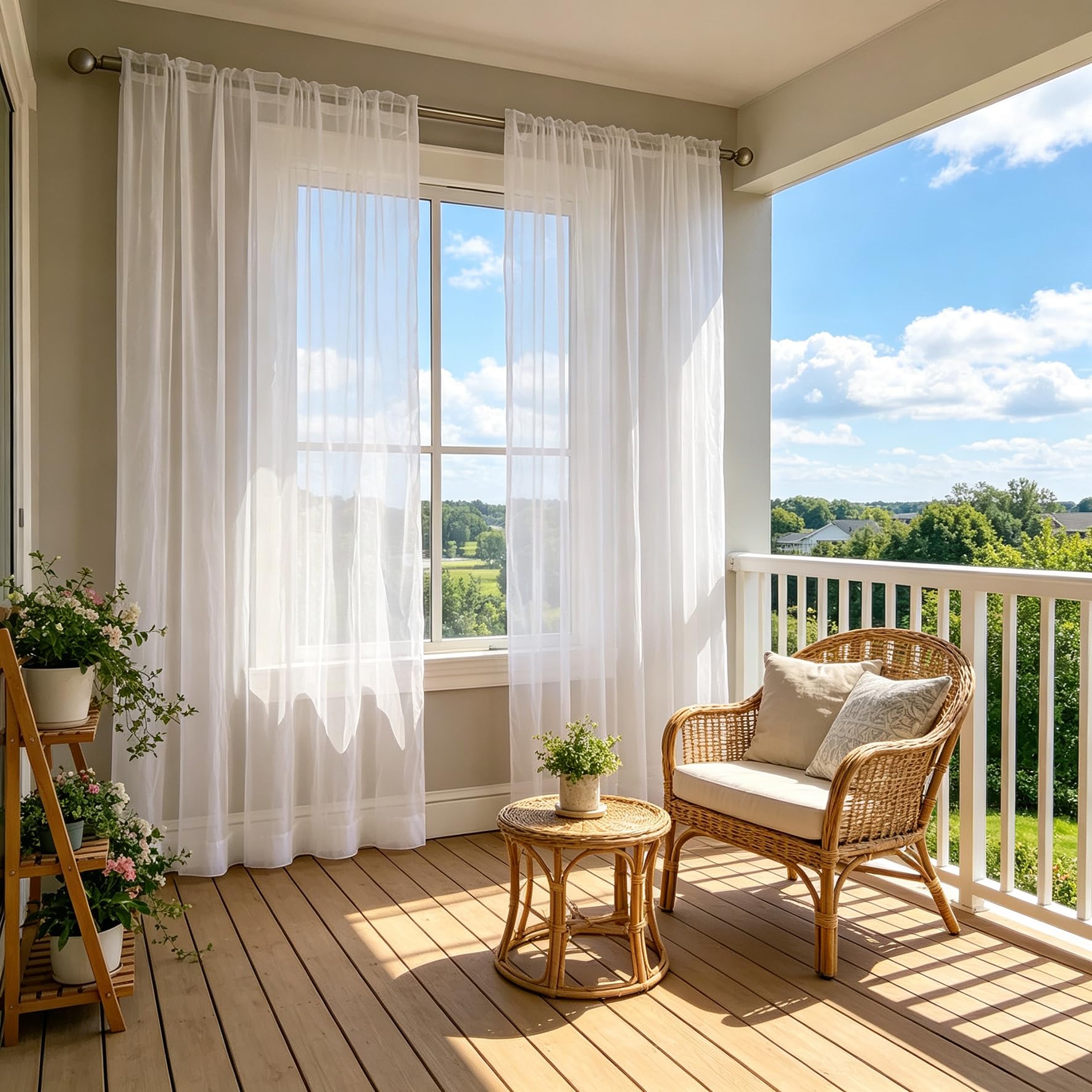 XUEQXUE Sheer Voile Vorhang Wohnzimmer Luftig Dekoschal 220x180cm Weiß