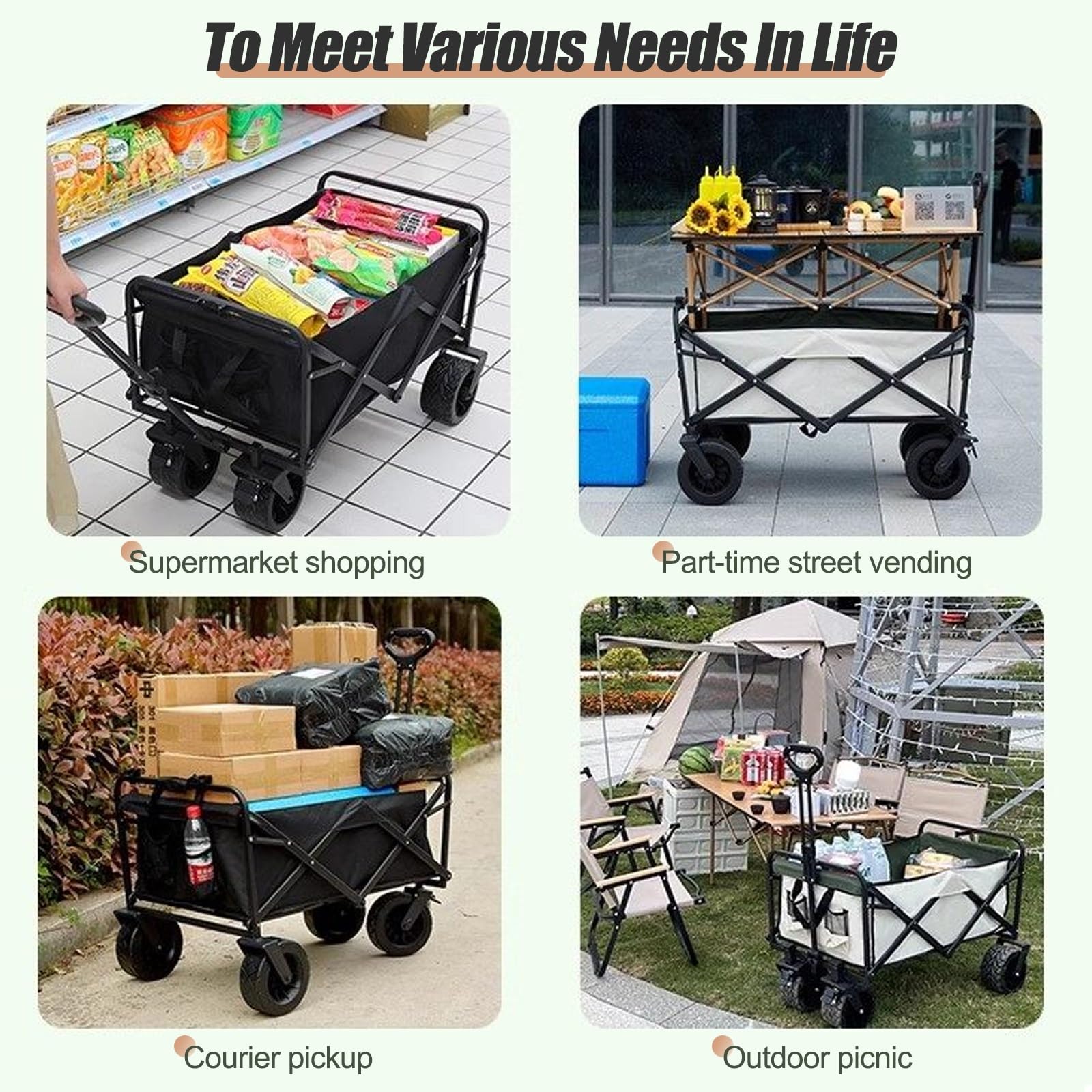 Carrello portatile per alimenti all'aperto con ruote e tettoia, pieghevole Fornitore nd per mercati, cibo da strada, eventi - Unità di visualizzazione leggera
