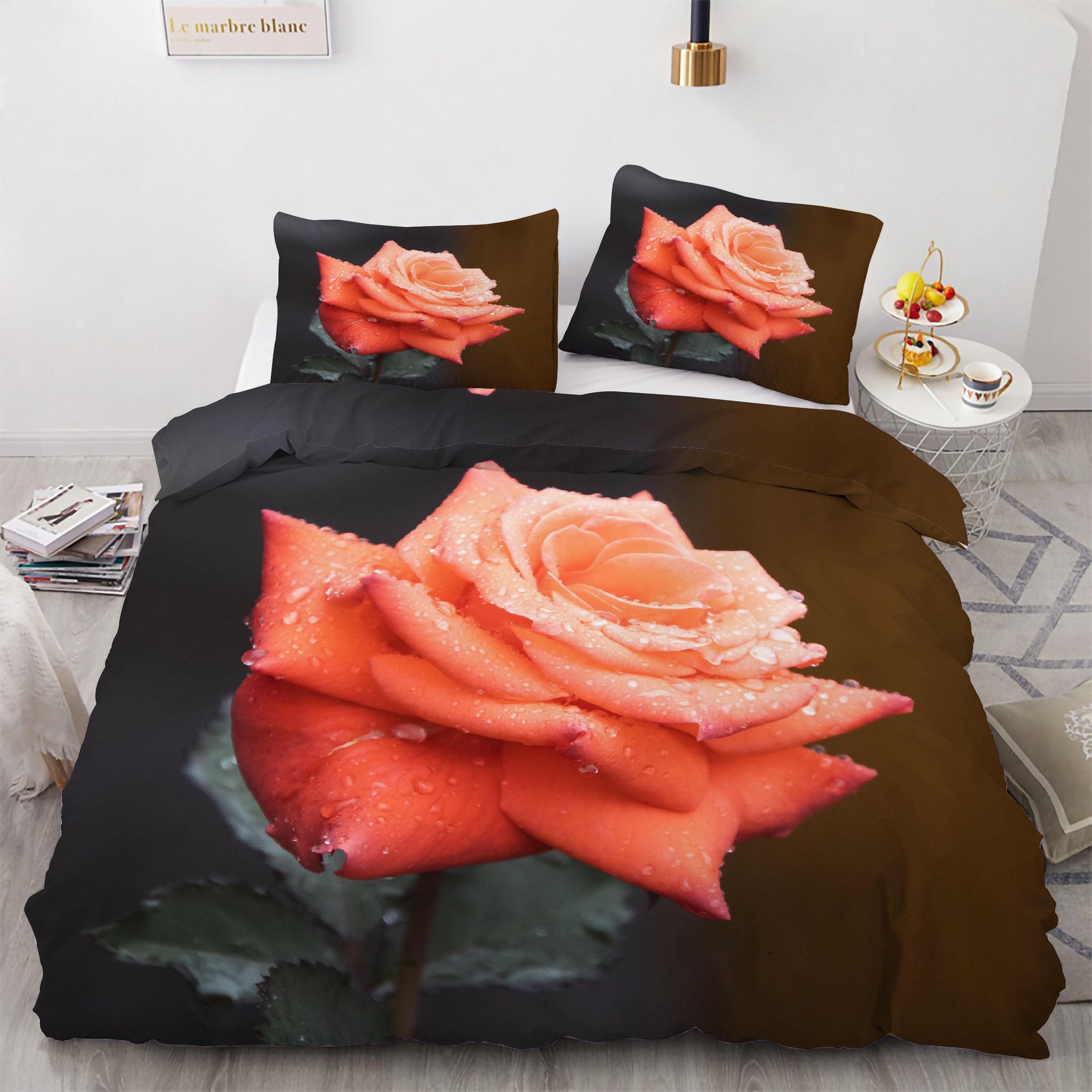 Housse de Couette 220x240 Fleurs en Microfibre Douce avec Fermeture Éclair Robuste Rose
