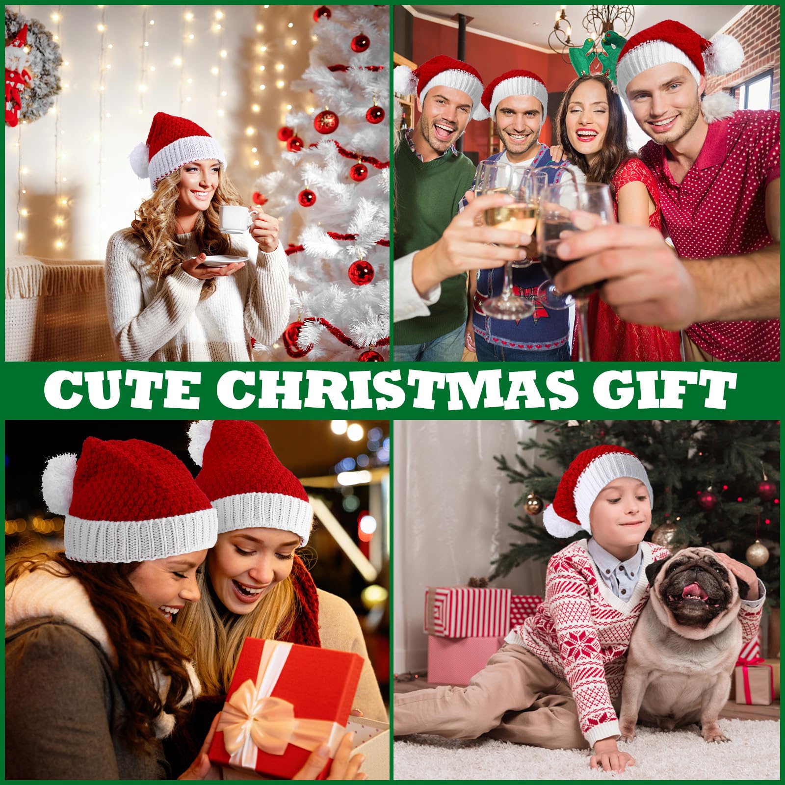 Liitrsh 12 Stück gestrickte Weihnachtsmannmützen, Großpackung, Wintermützen, weich und warm, für Erwachsene, Teenager, Damen, Herren, Urlaubsgeschenk, Weihnachtsfeier, Rot und Weiß