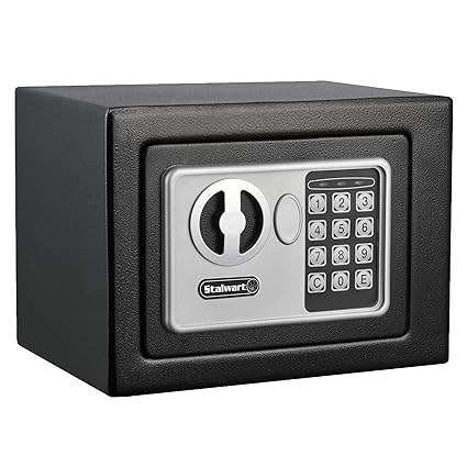 Stalwart Digital Security Safe Box for Valuables Compact Steel Lock Box with Electronic Keypad Portable Safe for Home, Business or Travel (Black)