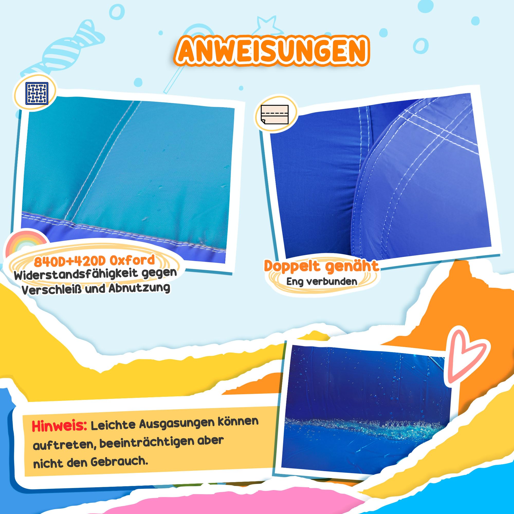 AIYAPLAY Hüpfburg mit Gebläse, Aufblasbare Wasserpark mit Rutsche, Planschbecken, Kletterwand, Sprung, Wasserkanone, Tragetasche Wasserspielcenter für Kinder 3-8 Jahren, 360 x 250 x 195 cm