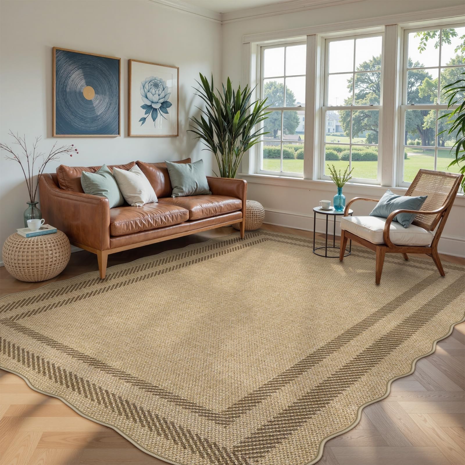 LIVEBOX Scalloped Tan Rug